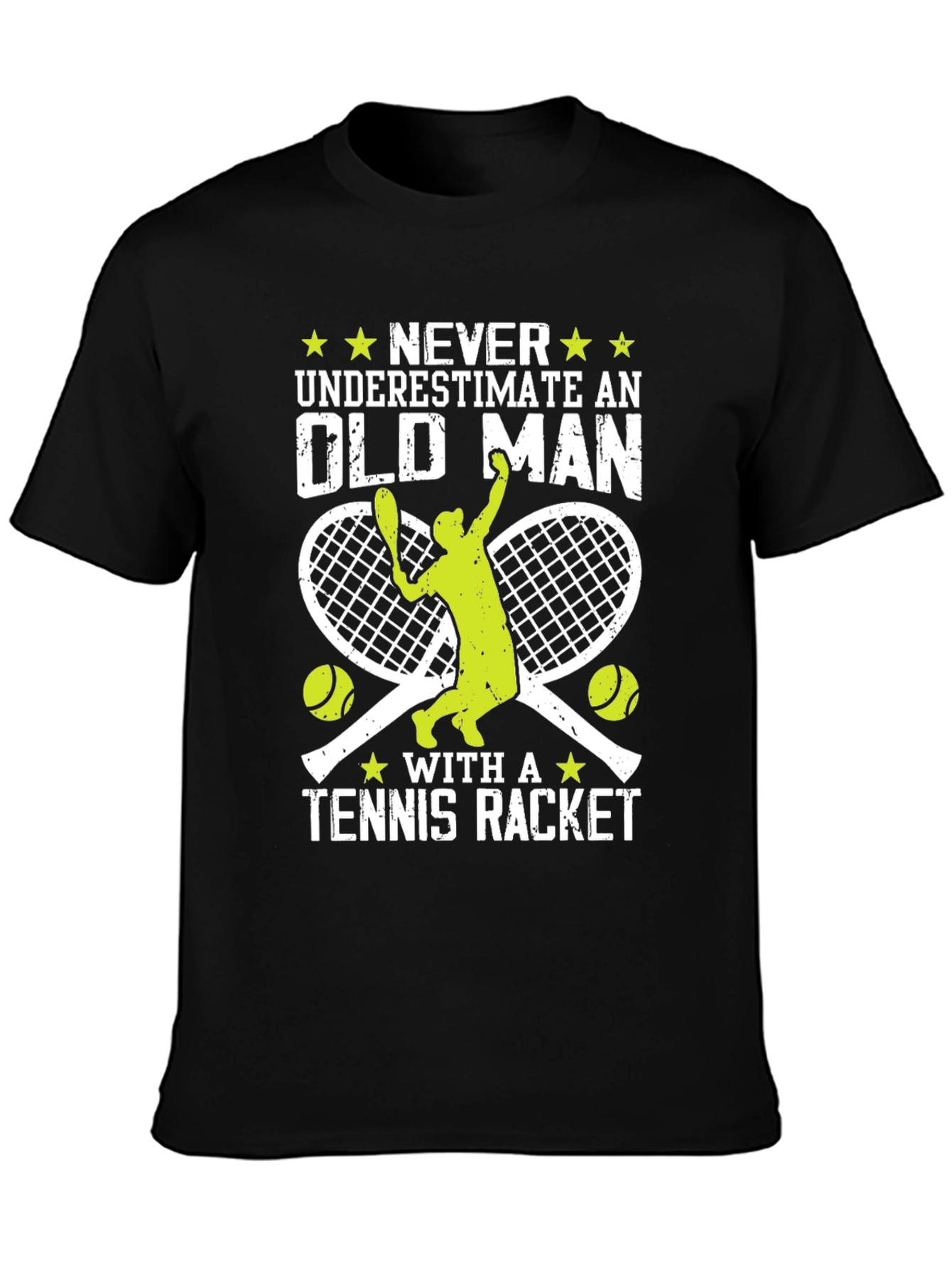 Black Funny Tennis Old Man T-Shirt  view 3