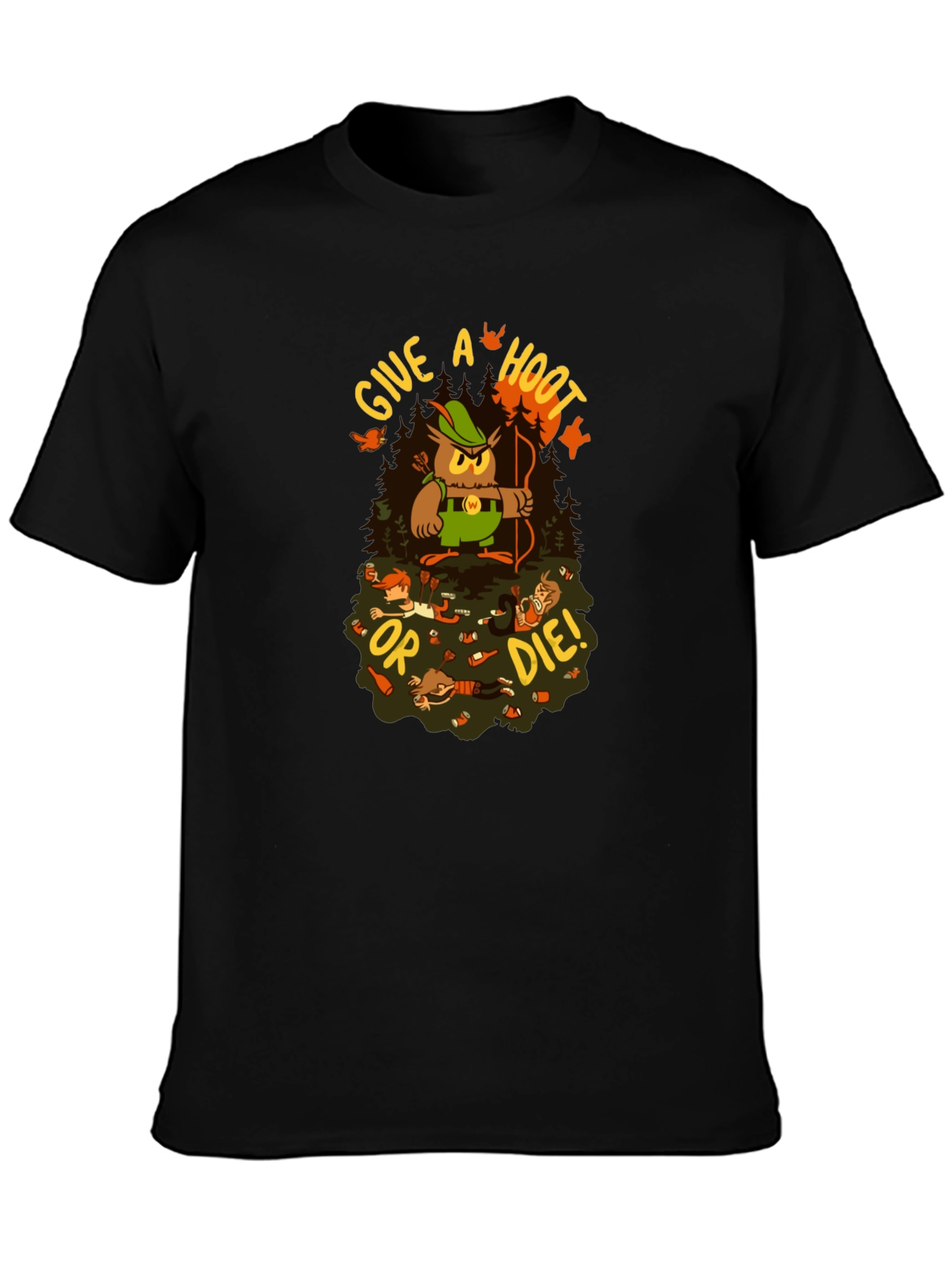Black Give a Hoot or Die! Graphic T-Shirt view 3