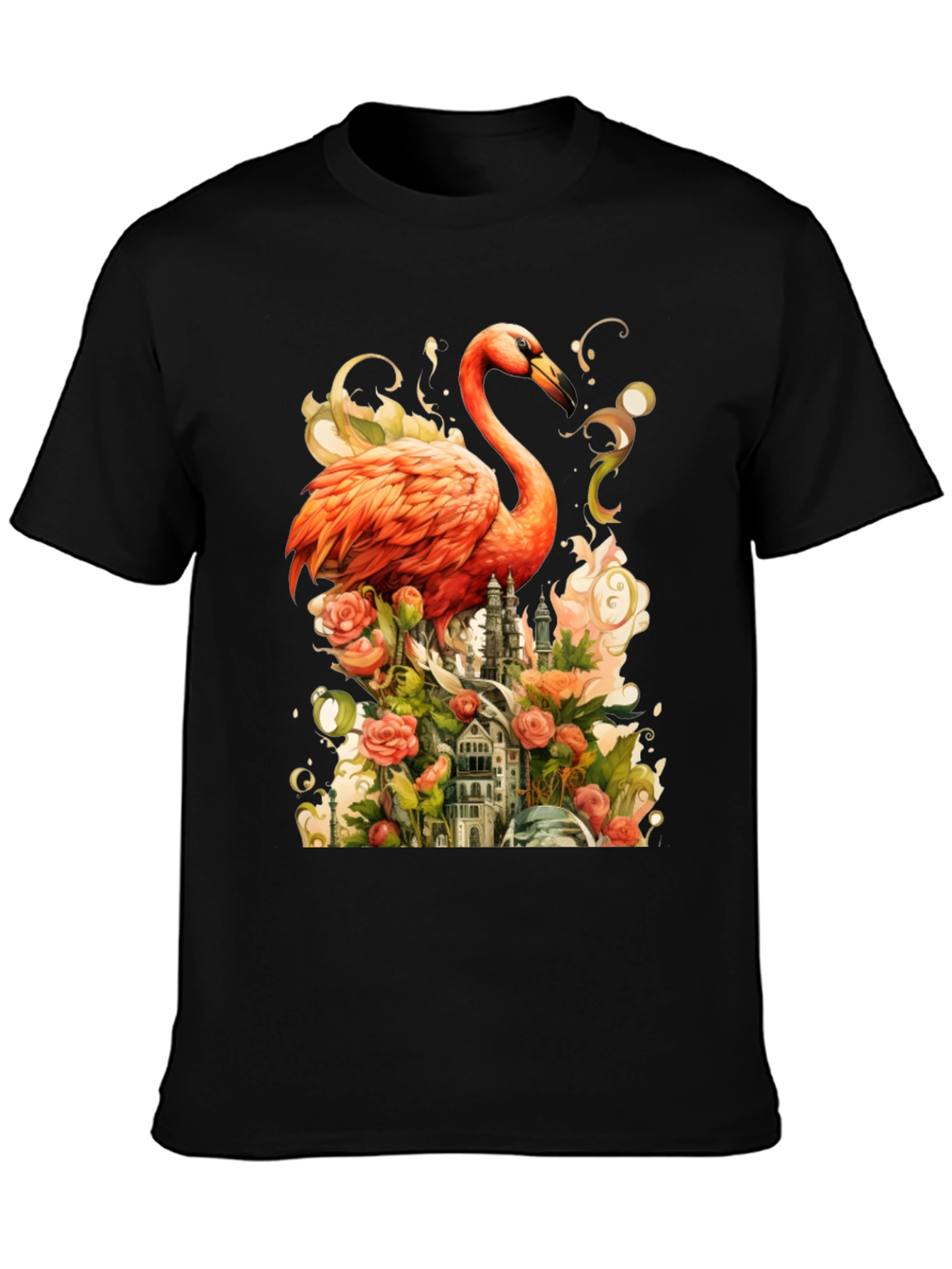 Black Flamingo Castle Graphic Tee view 3