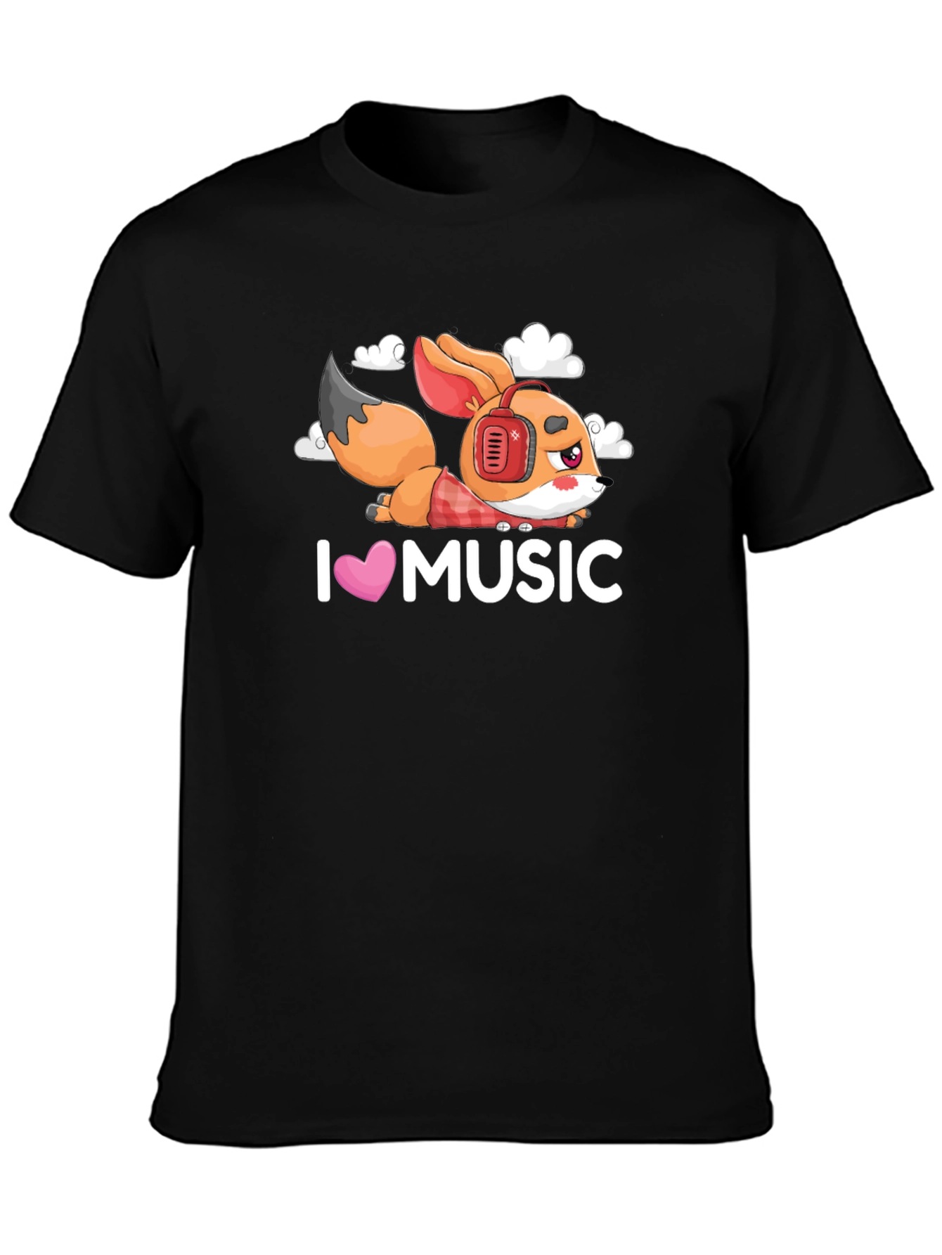 Black I Love Music Fox Black T-Shirt view 3
