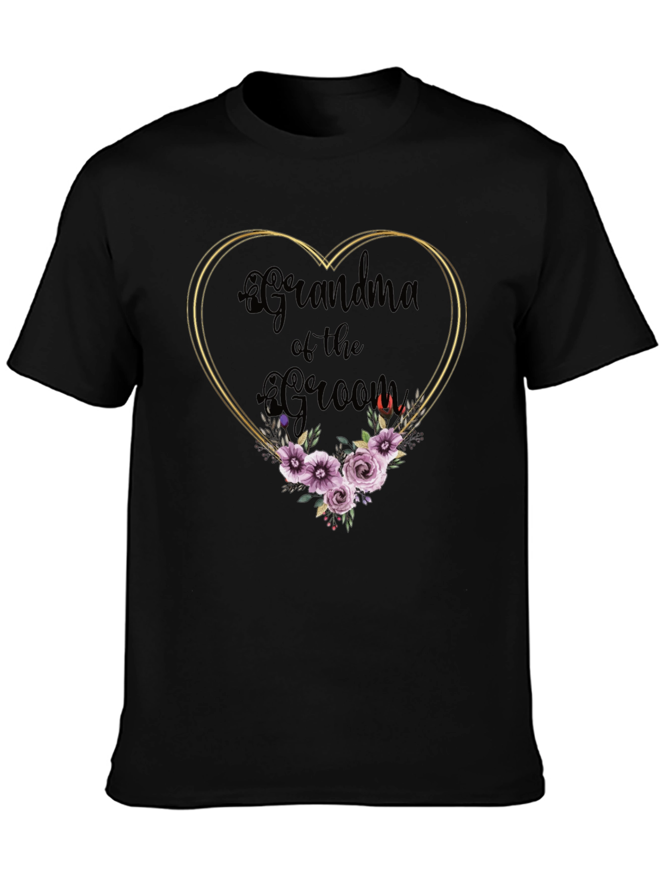 Black Grandma of the Groom Floral Heart Tee view 3