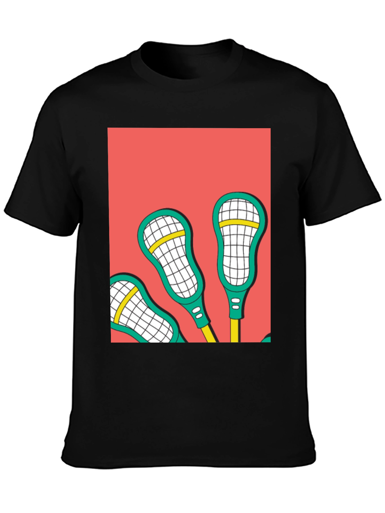 Black Lacrosse Sticks Graphic Tee - Cool Sport Design view 3