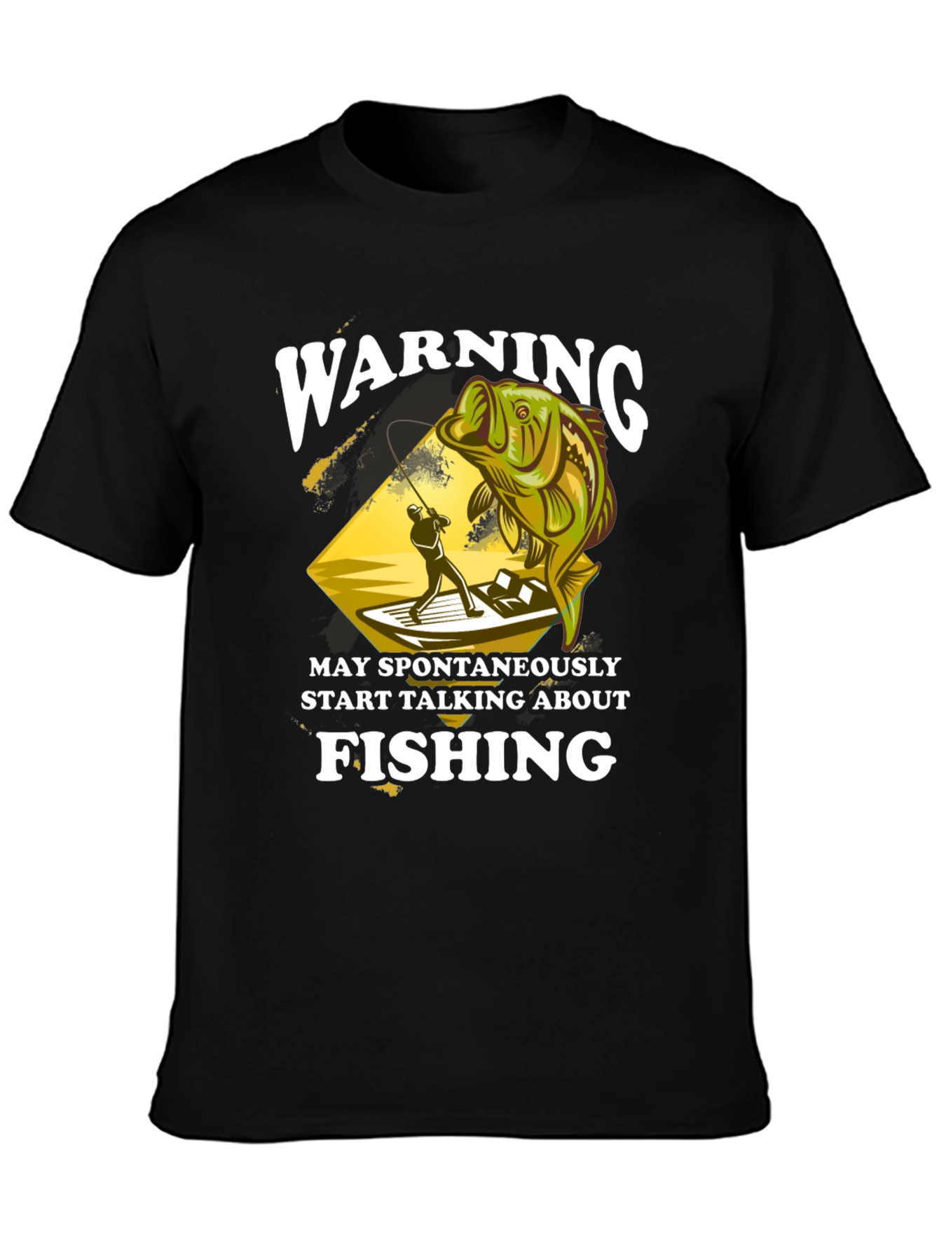Black Warning May Spontaneously Talk About Fishing T-Shirt view 3