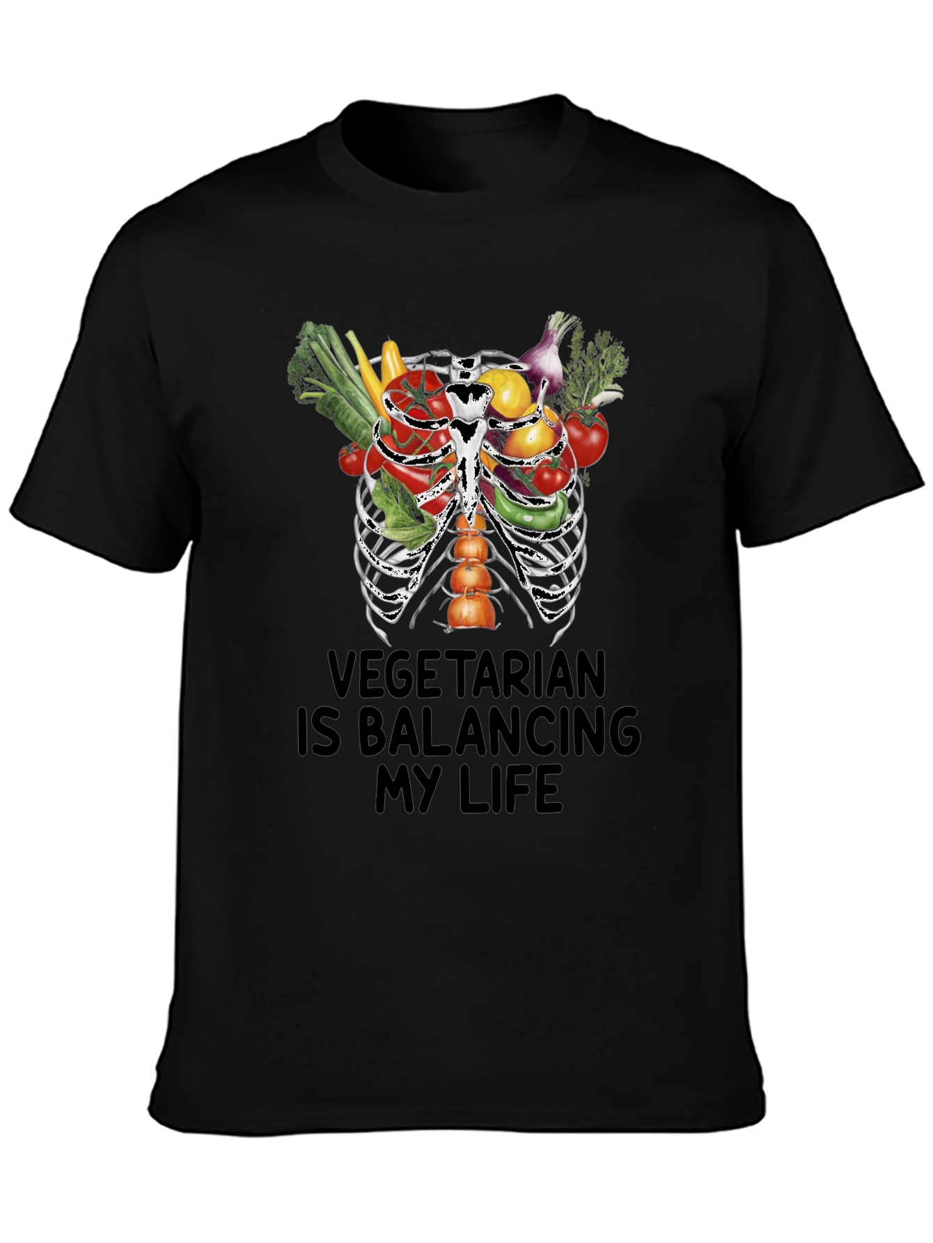 Black Vegetarian Balancing Life Graphic Tee view 3