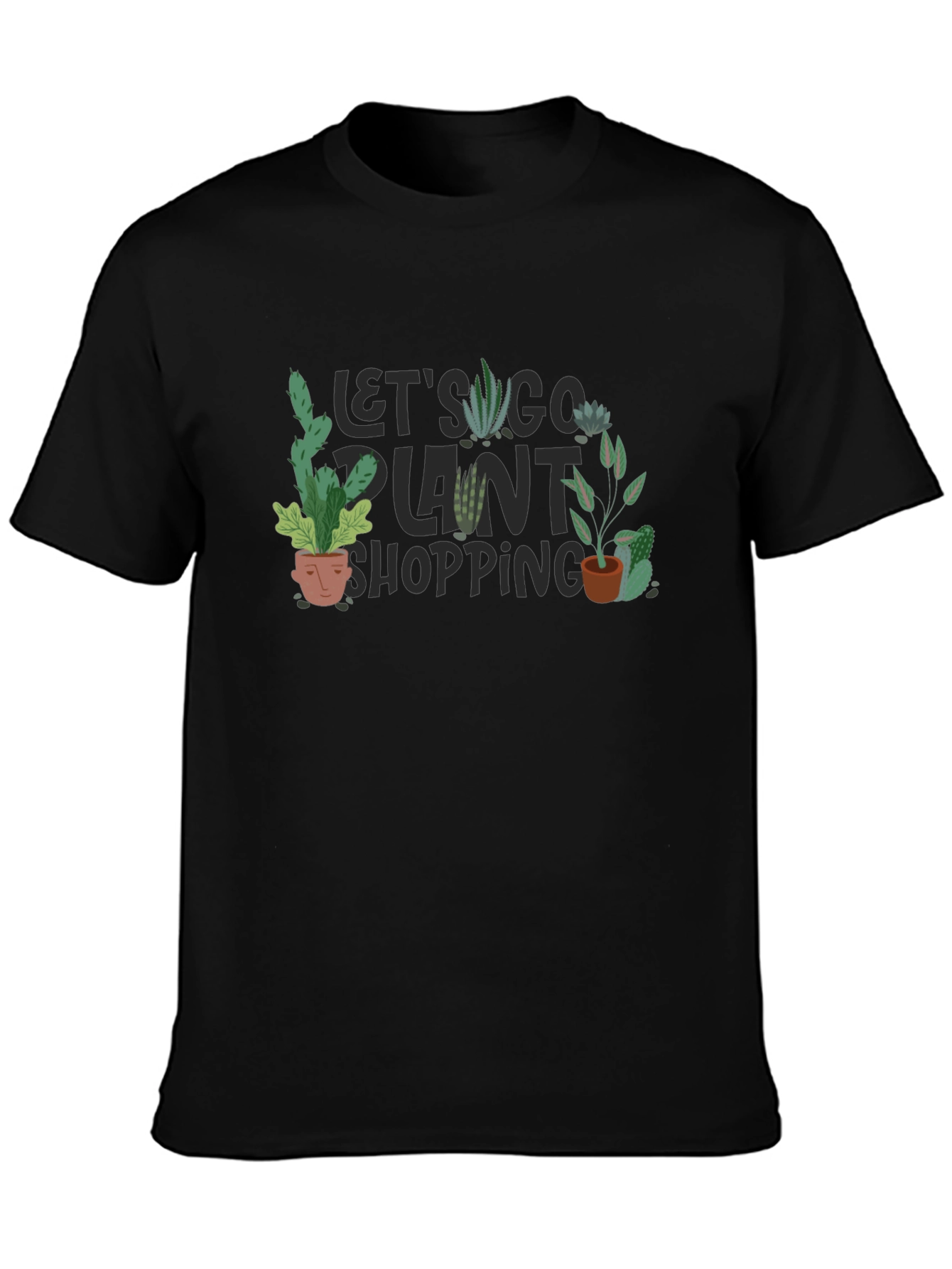 Black Plant Shopping T-Shirt - Unisex Crew Neck Tee view 3