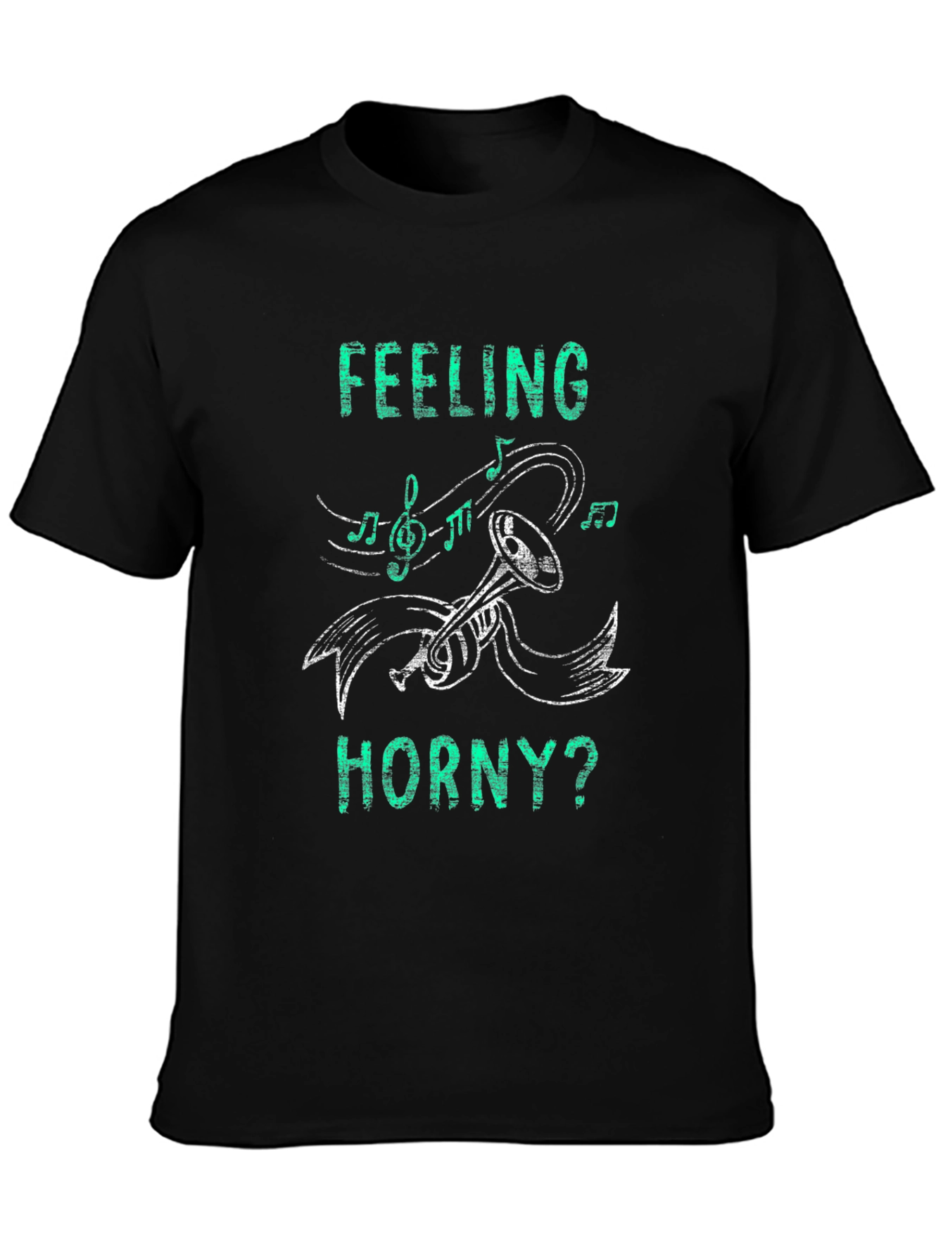 Black Feeling Horny? T-Shirt Music Trumpet Graphic Novelty Tee view 3