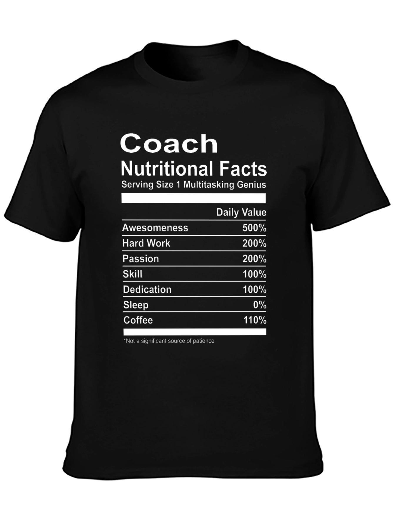 Black Coach Nutritional Facts T-Shirt - Multitasking Genius Tee view 3