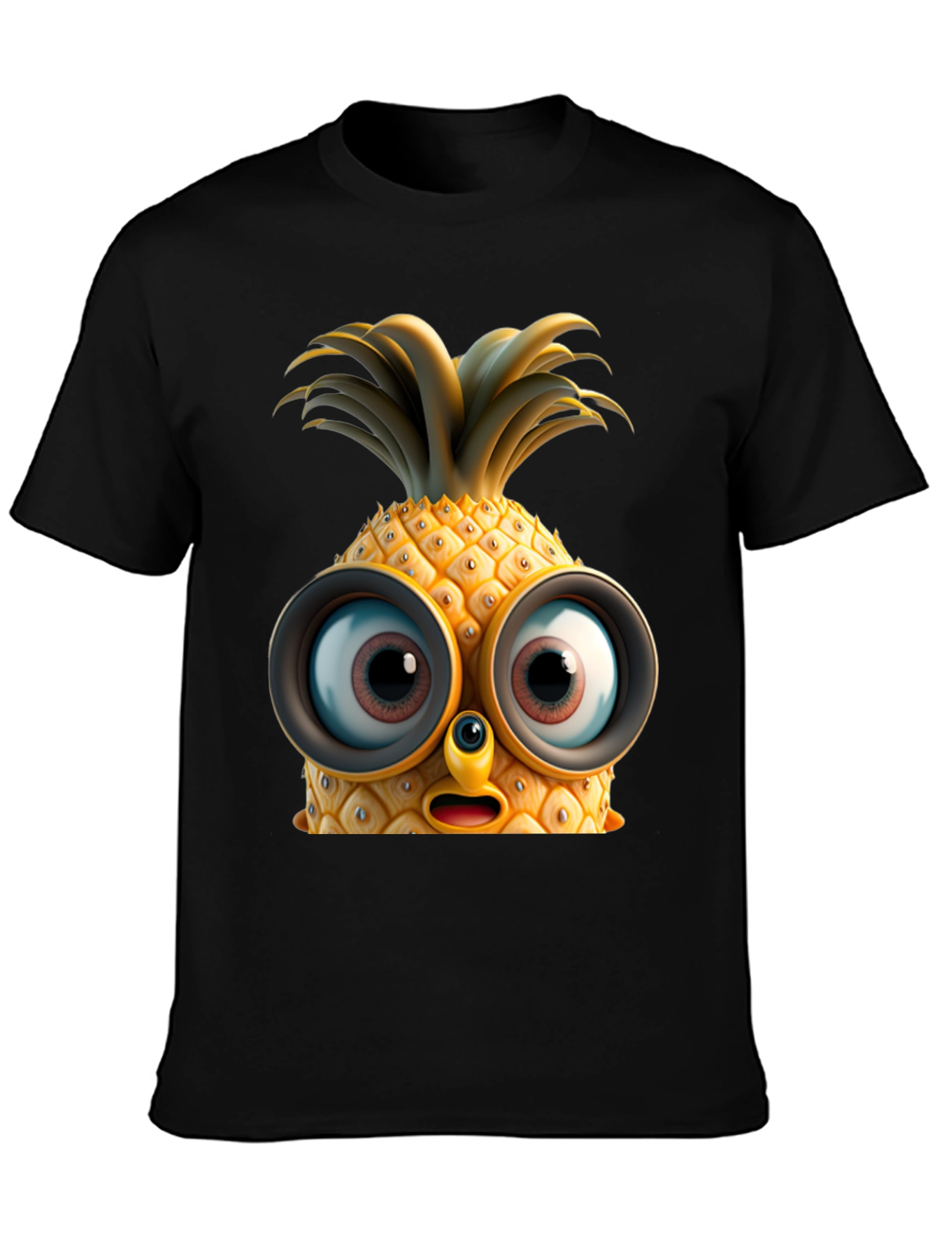 Black Funny Pineapple Face Graphic T-Shirt view 3