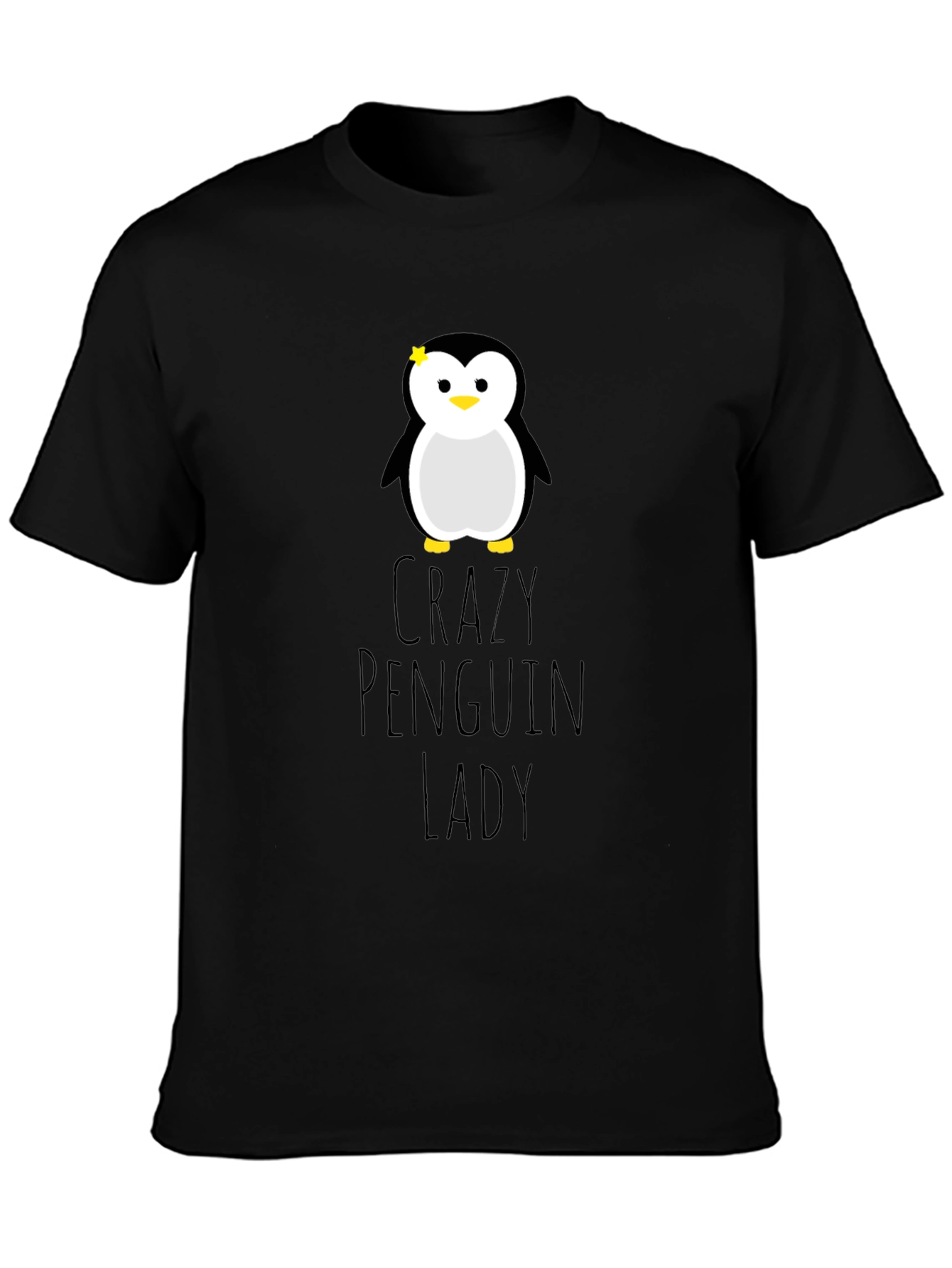 Black Crazy Penguin Lady Graphic Tee - Unisex Black T-Shirt view 3