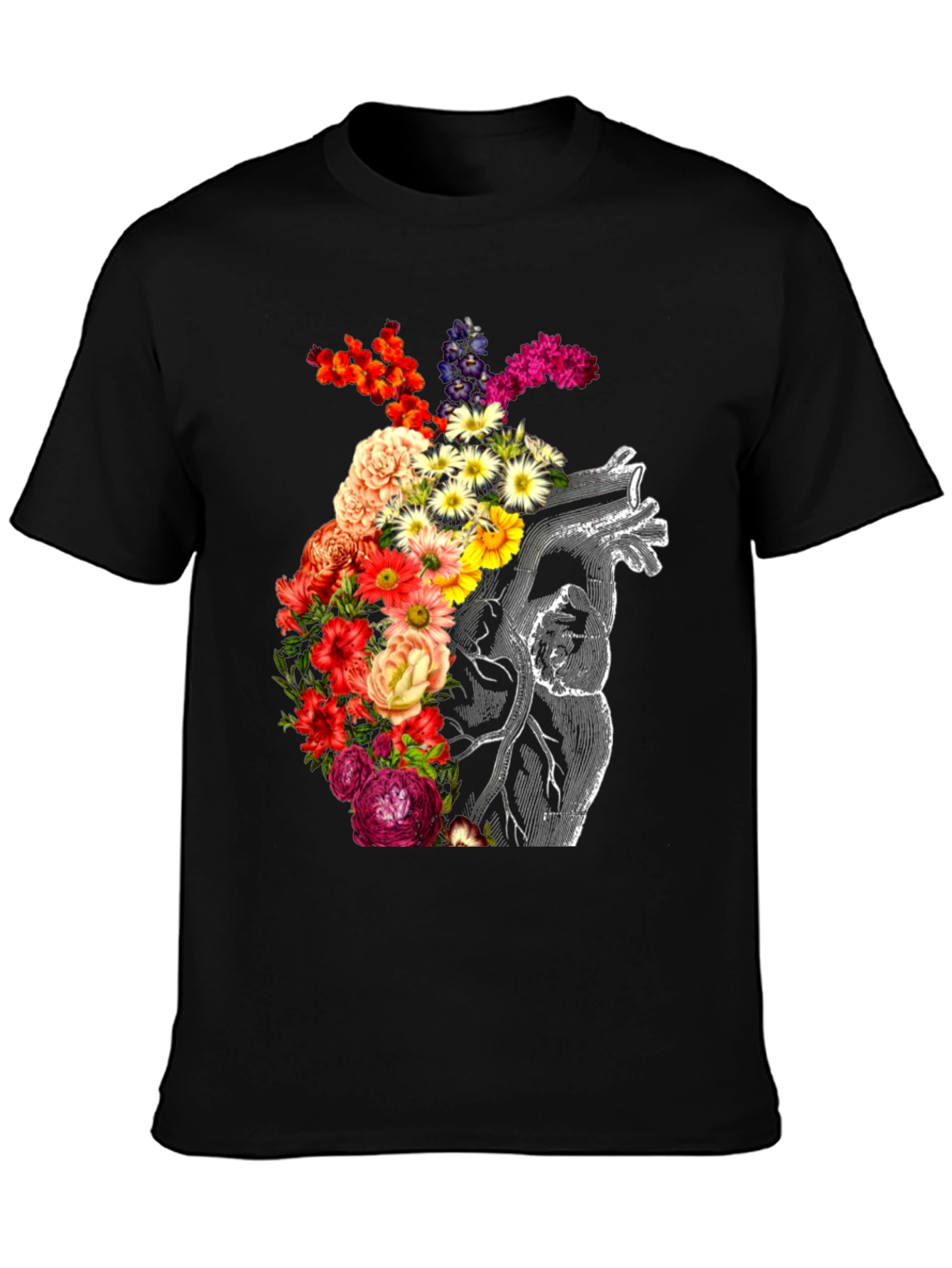 Black Floral Heart Graphic Tee - Anatomical Love view 3