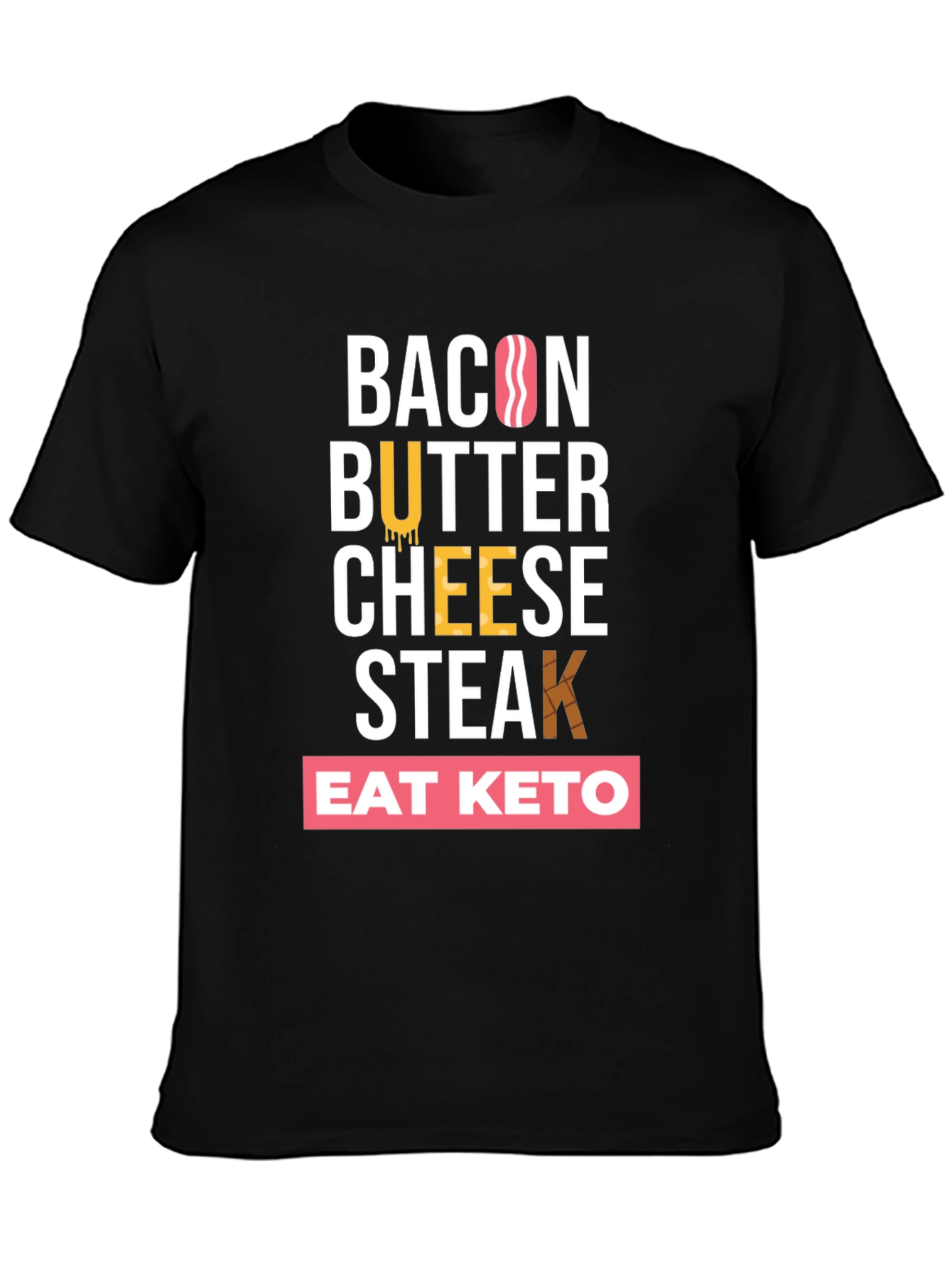 Black Eat Keto Bacon Butter Cheese Steak T-Shirt view 3