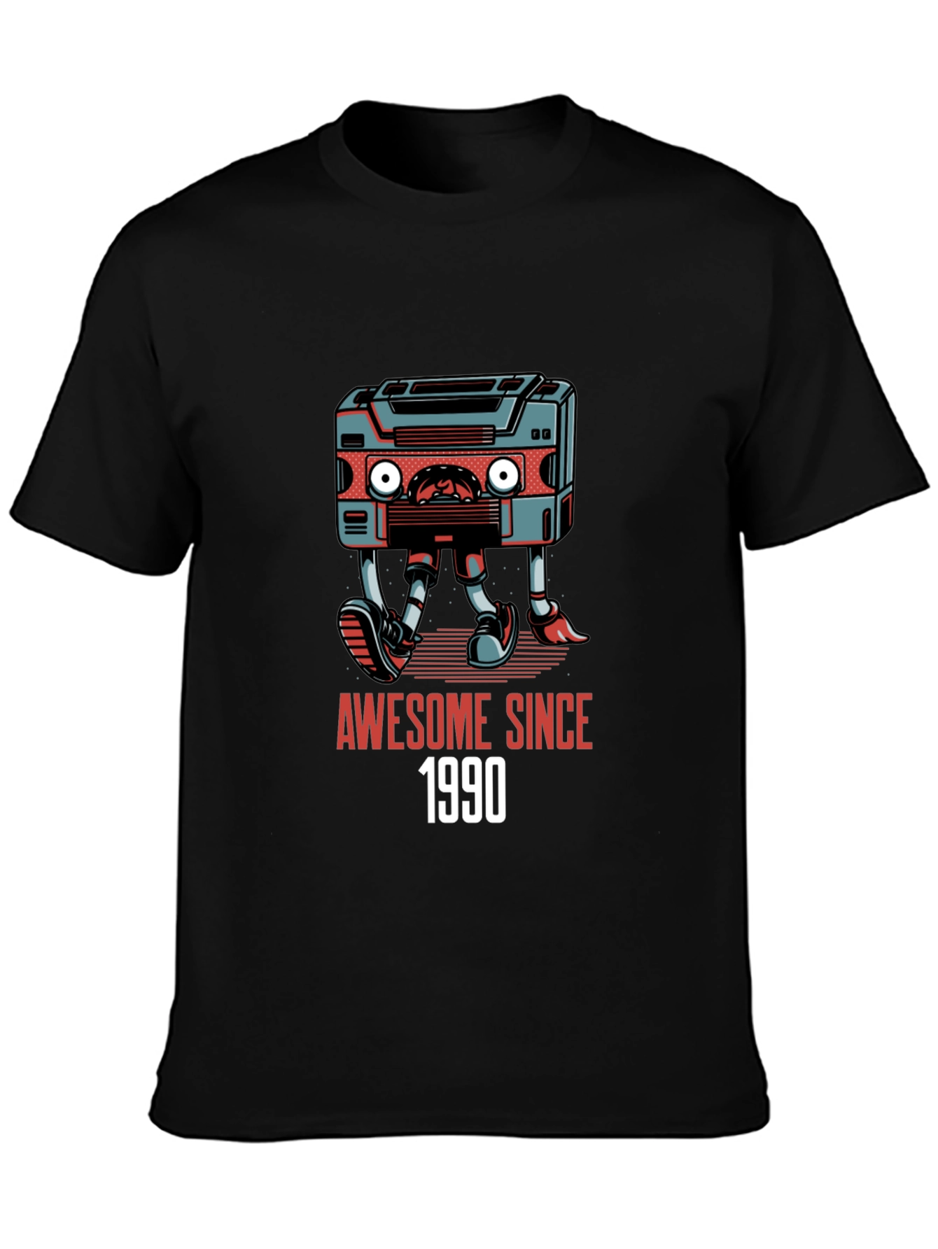 Black Awesome Since 1990 Cassette Tape Graphic T-Shirt view 3