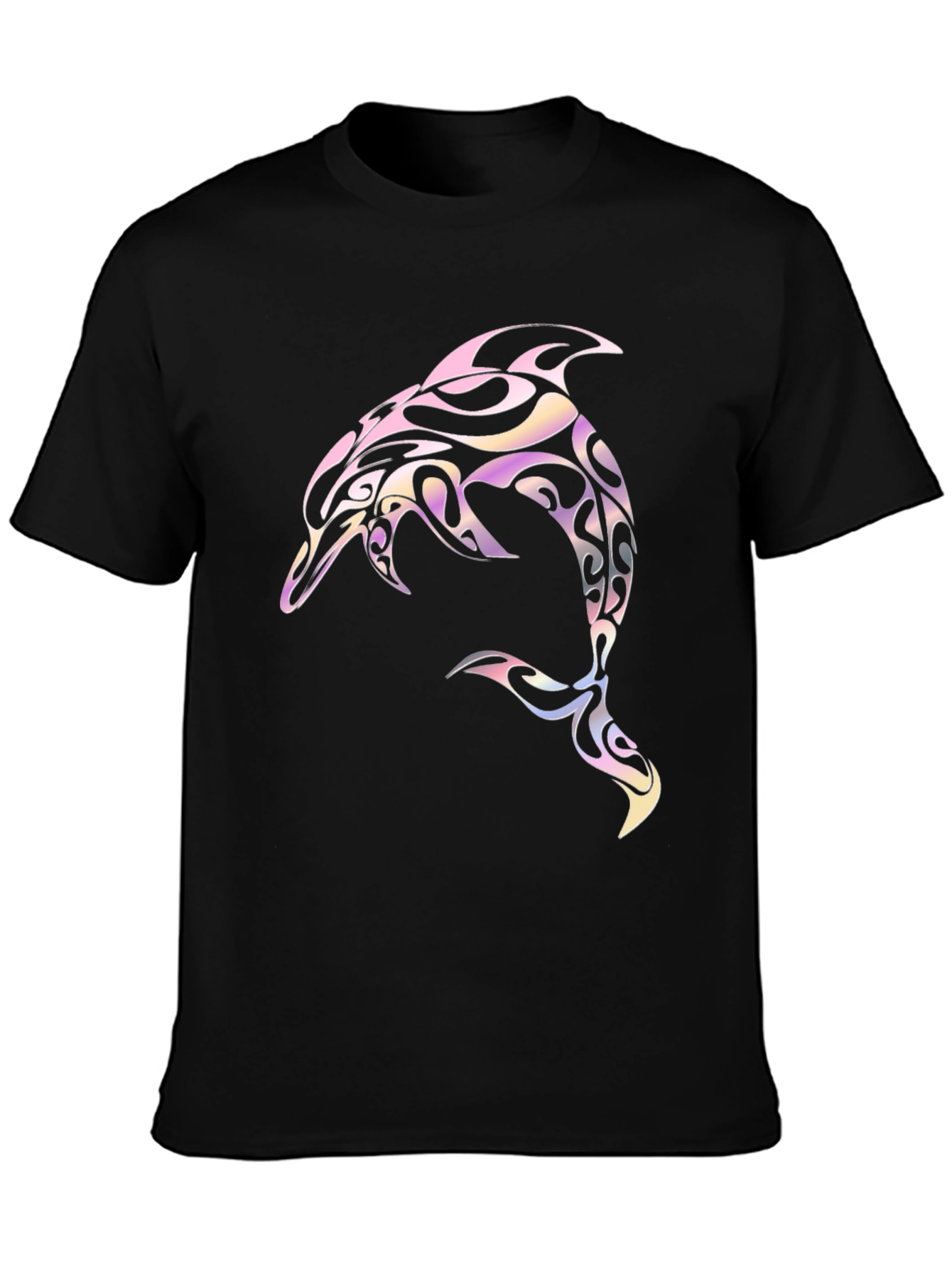 Black Tribal Dolphin Graphic Tee - Black Cotton Blend view 3