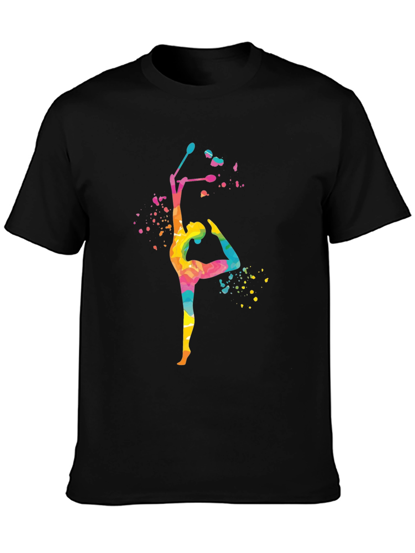 Black Watercolor Gymnast Graphic Tee - Black Cotton Blend view 3
