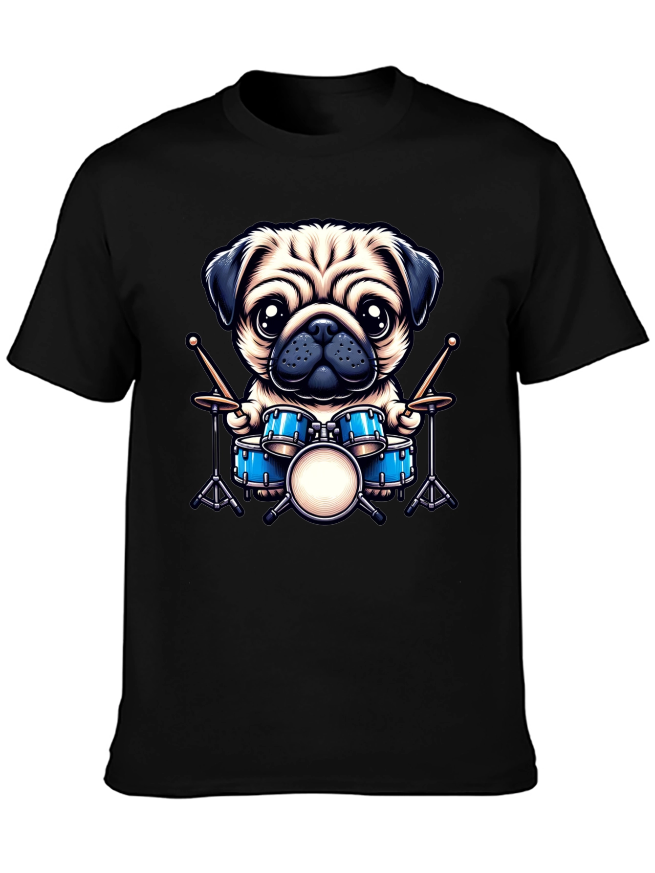 Black Pug Drummer Graphic Tee view 3