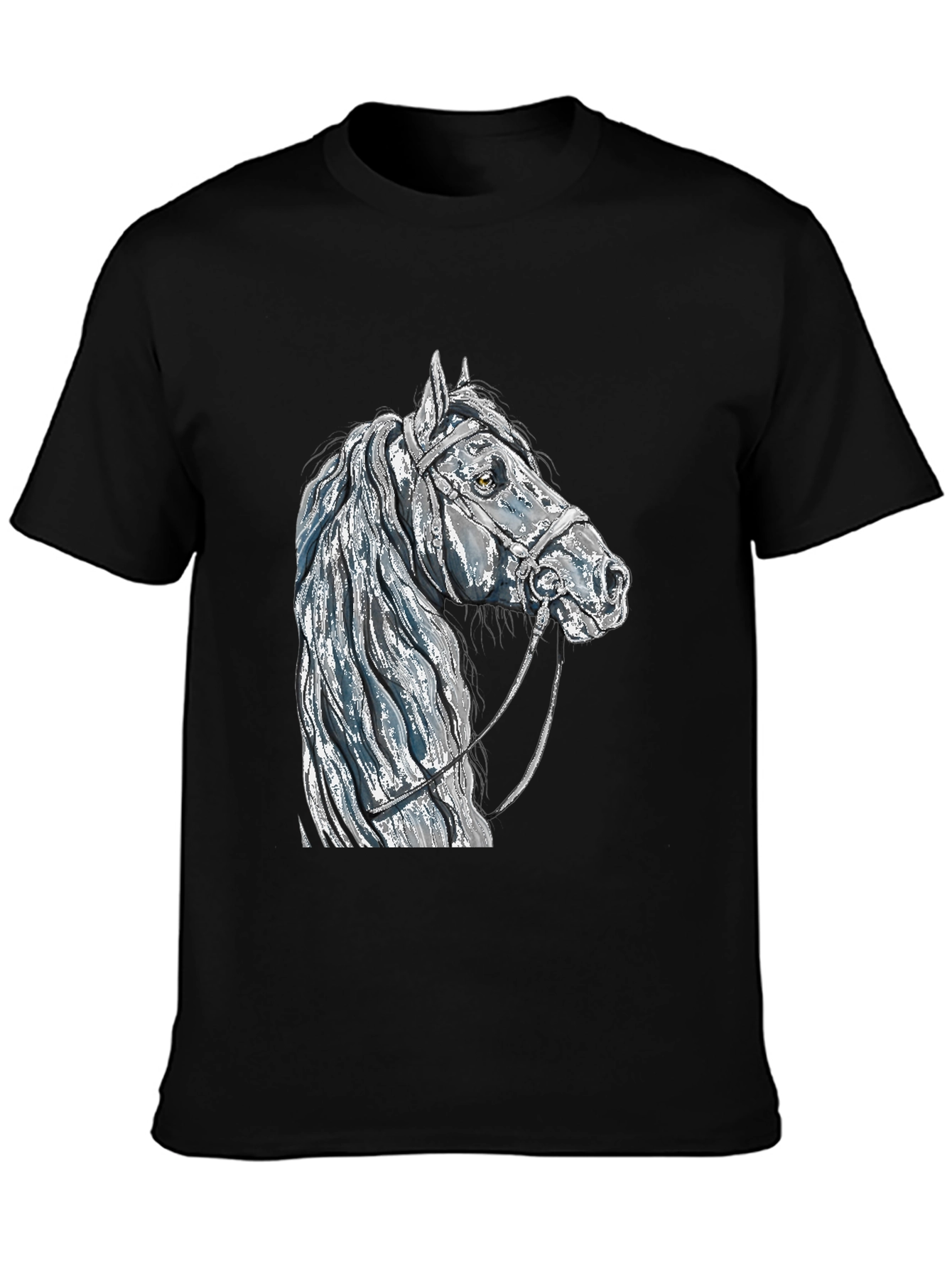 Black Horse Head Graphic Tee - Black Cotton Blend T-Shirt view 3
