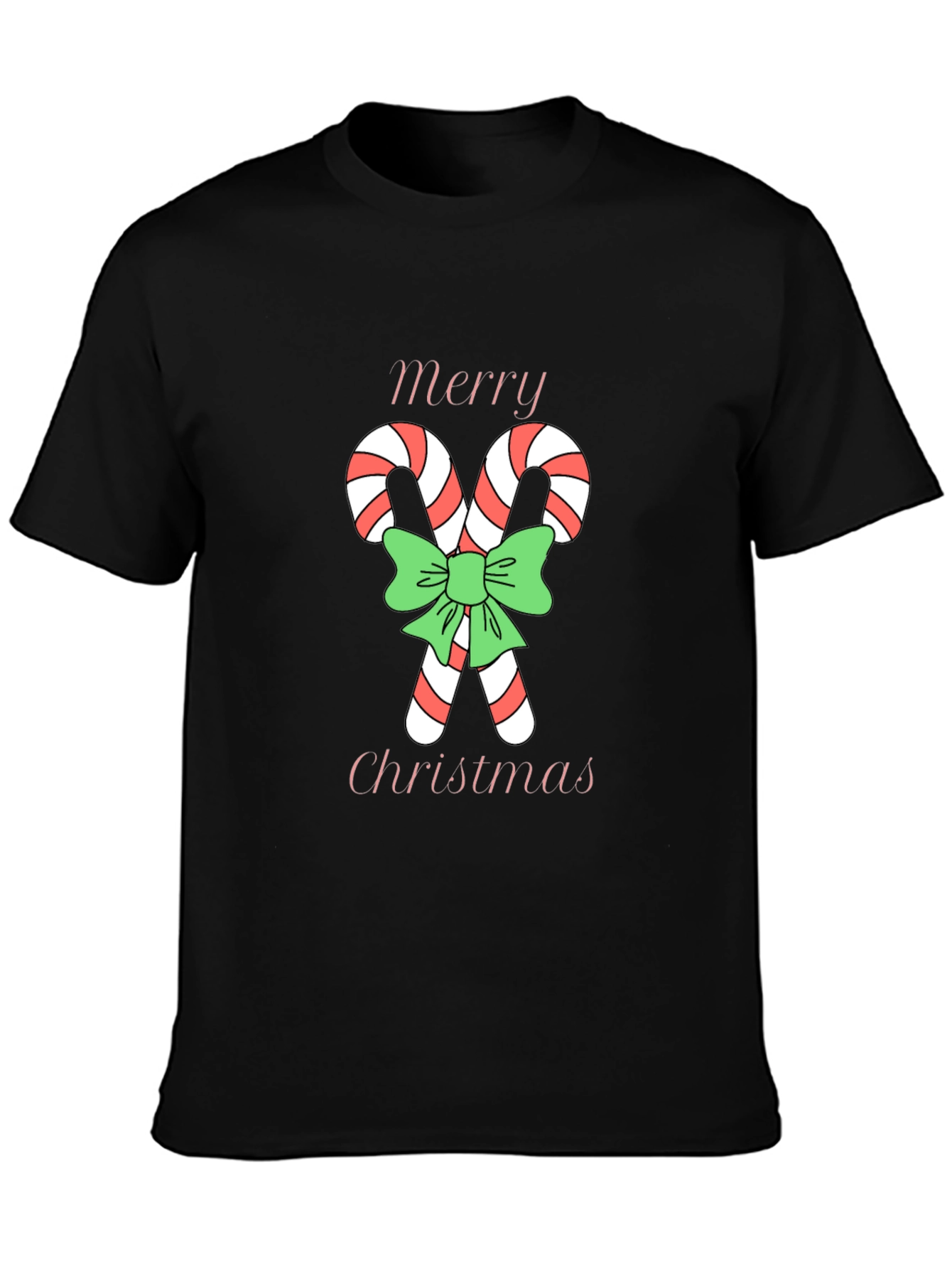 Black Festive Christmas Candy Cane T-Shirt view 3