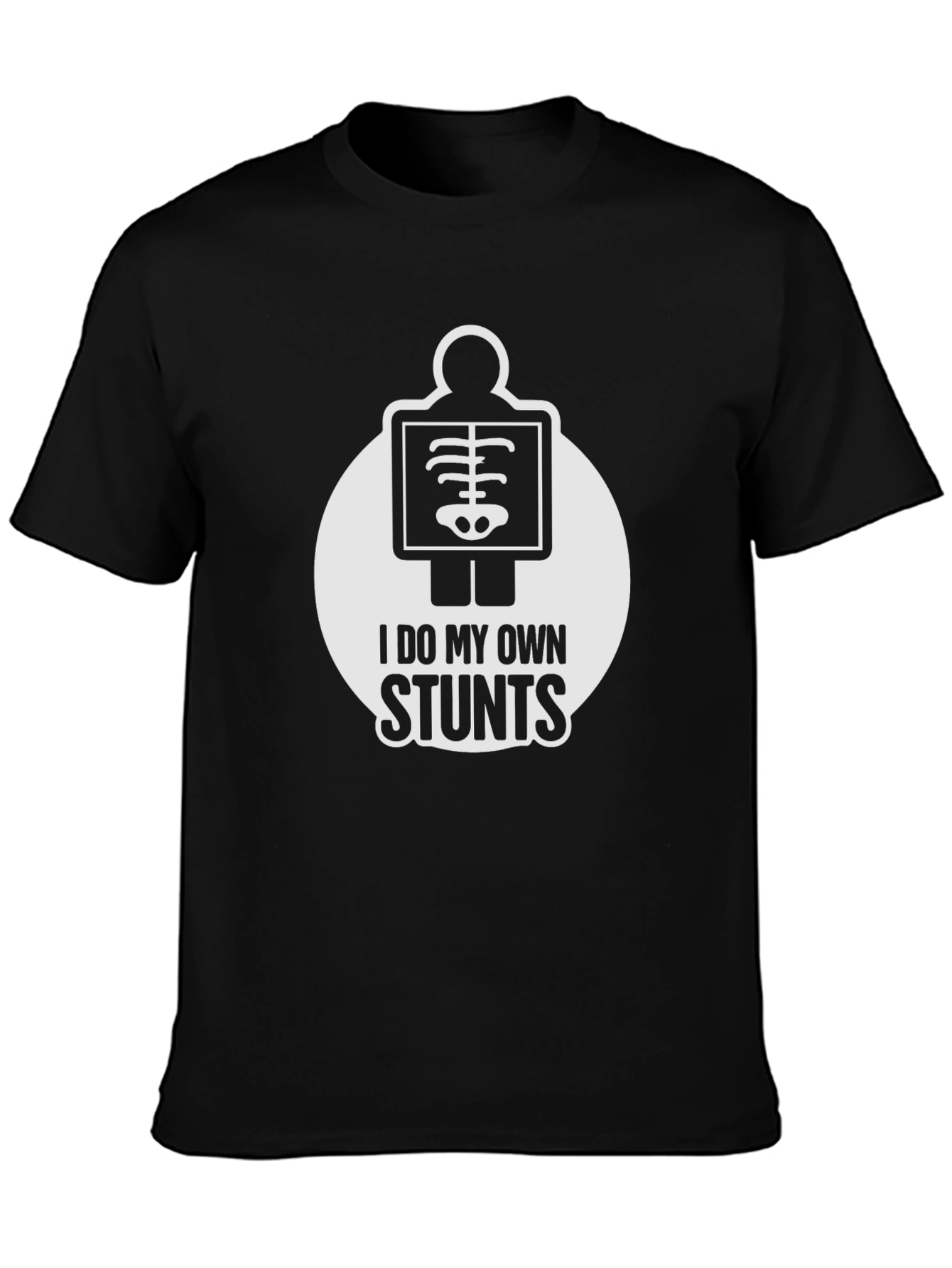 Black I Do My Own Stunts T-Shirt - Novelty X-Ray Design view 3