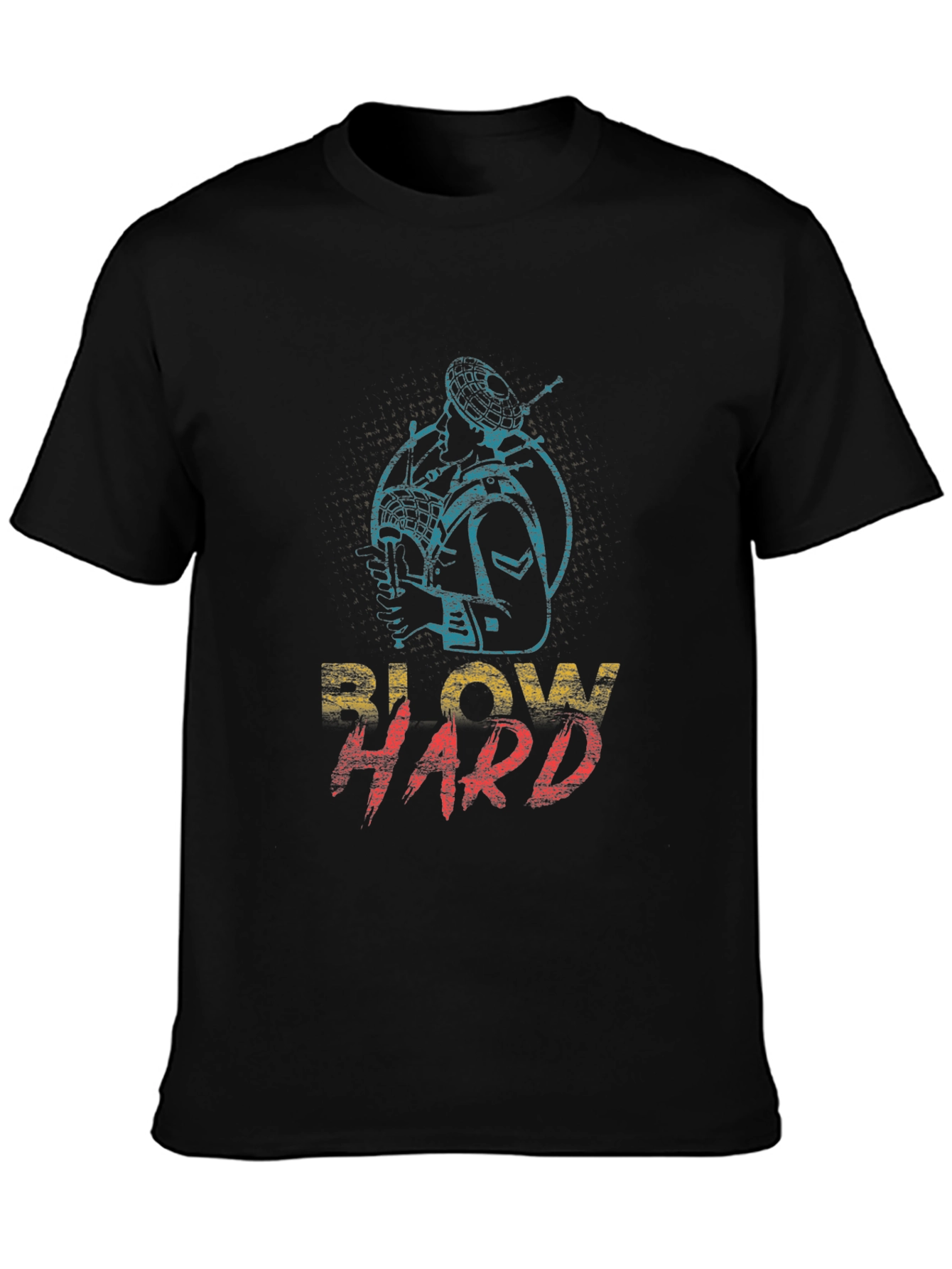 Black Blow Hard Bagpipe Graphic Tee - Novelty Musician T-Shirt view 3