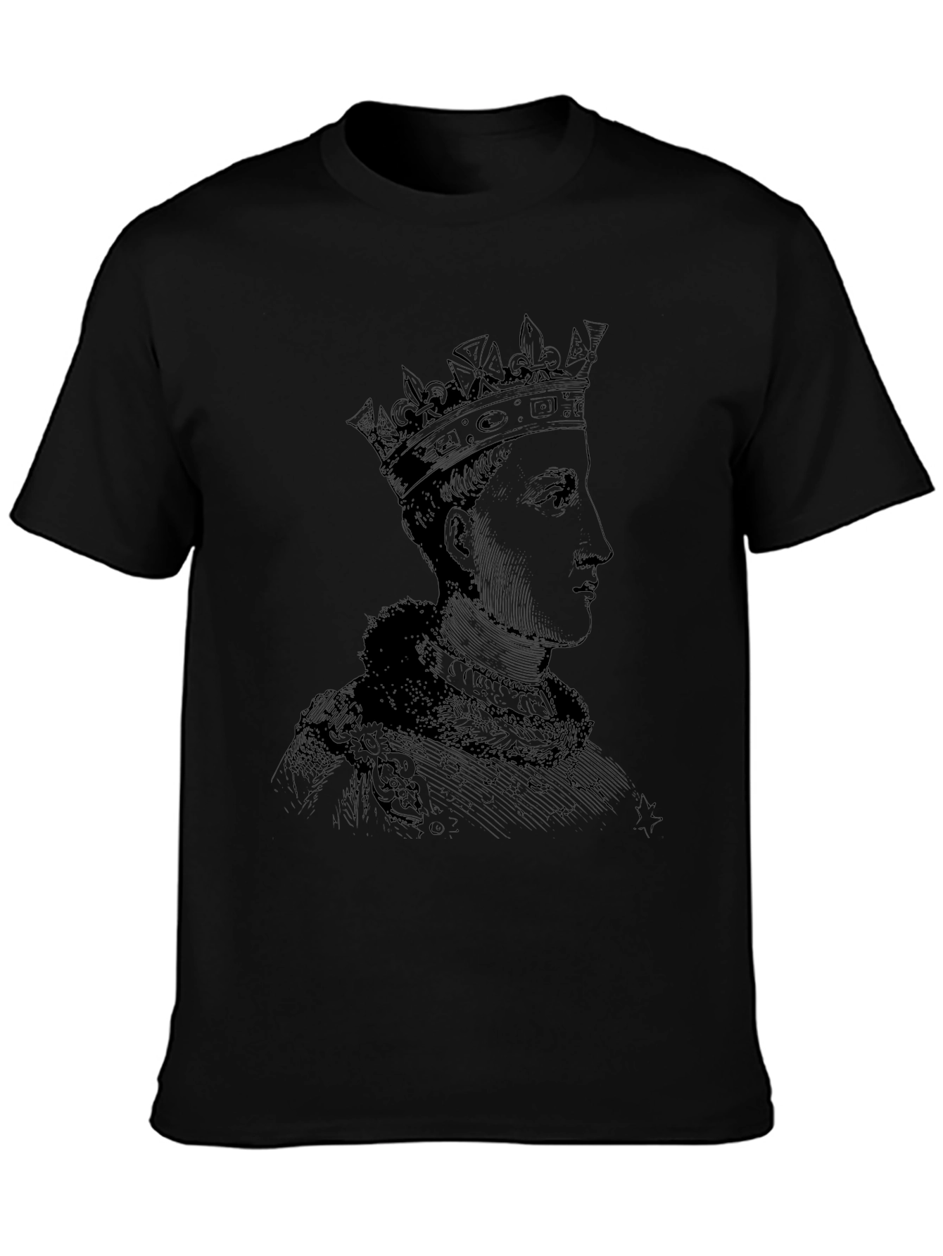 Black Royal Portrait Graphic Tee - Black Cotton T-Shirt view 3
