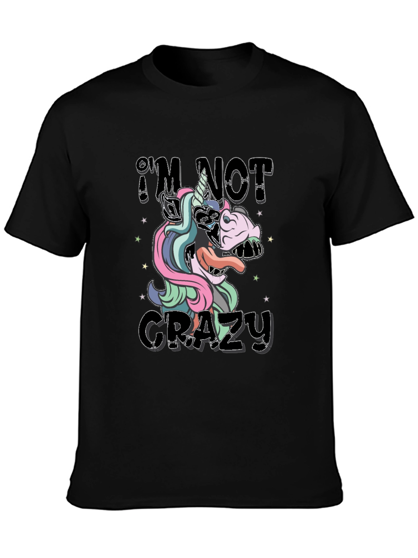 Black I'm Not Crazy Unicorn Graphic Tee - Unisex view 3