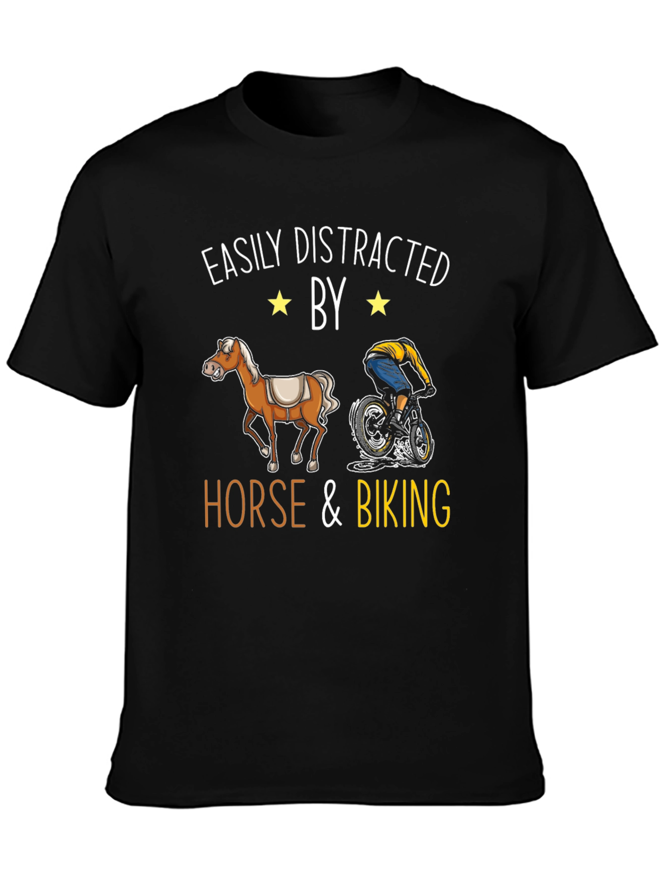 Black Easily Distracted by Horse & Biking T-Shirt view 3