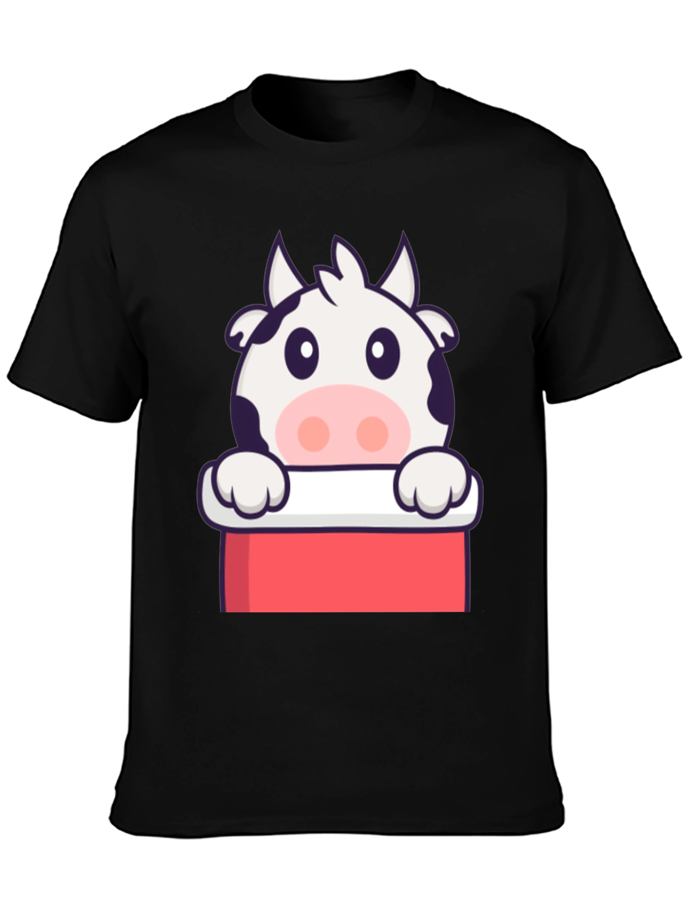 Black Cute Cow Graphic Print Black T-Shirt view 3