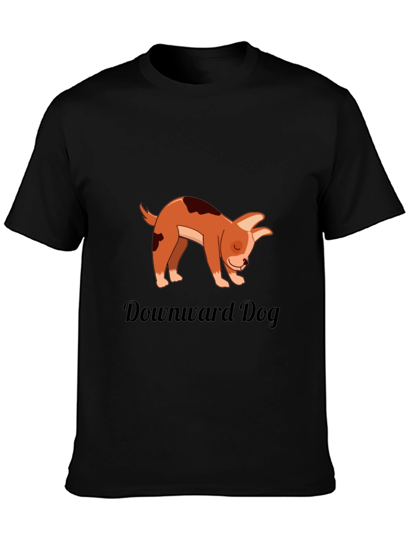 Black Downward Dog T-Shirt - Yoga Cartoon Puppy Graphic view 3