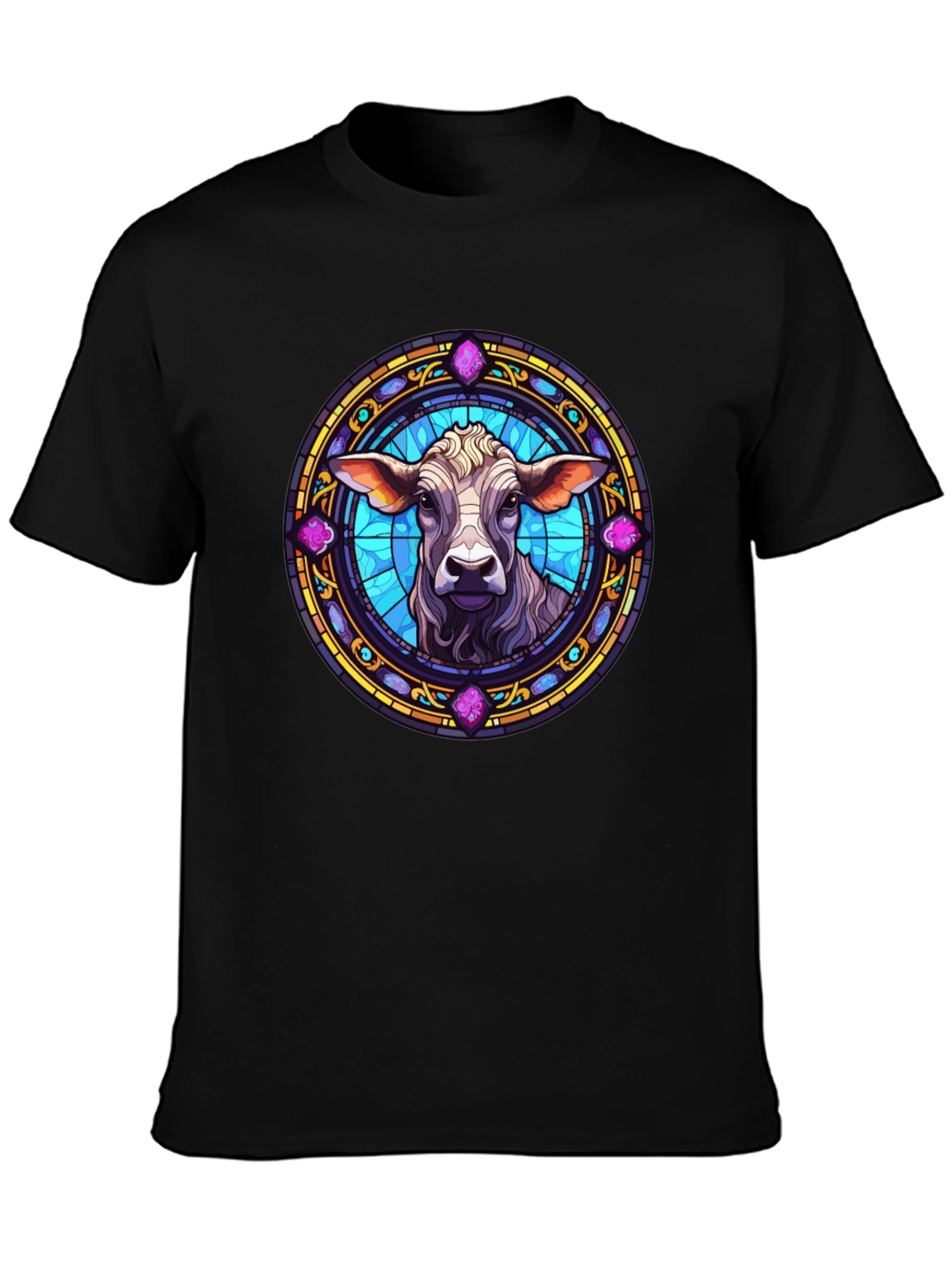 Black Cow Stained Glass Graphic T-Shirt view 3