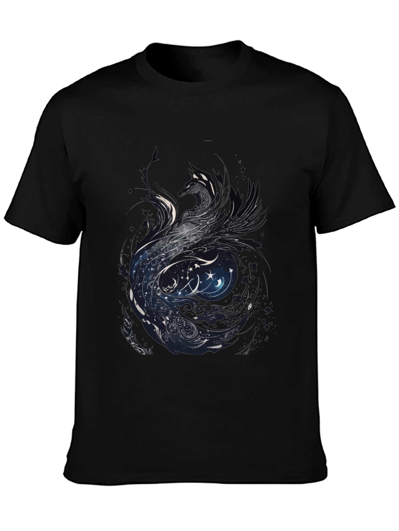 Black Mystic Phoenix Graphic Tee - Black Cotton Blend view 3