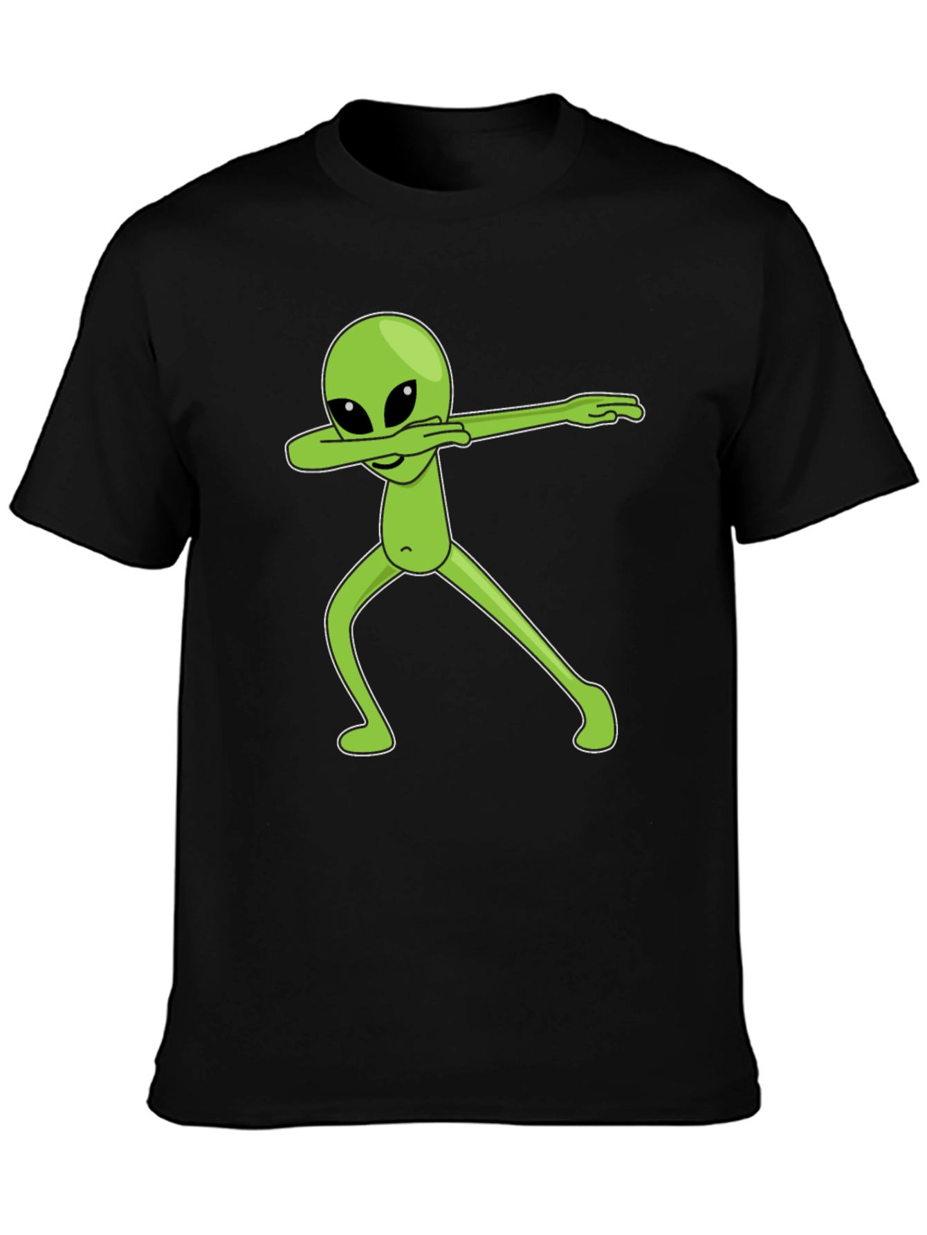 Black Dabbing Alien Graphic Tee - Black Cotton T-Shirt view 3