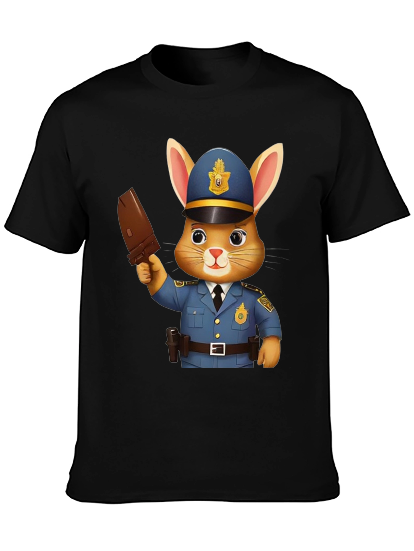 Black Bunny Cop Graphic T-Shirt - Unisex Black Tee view 3