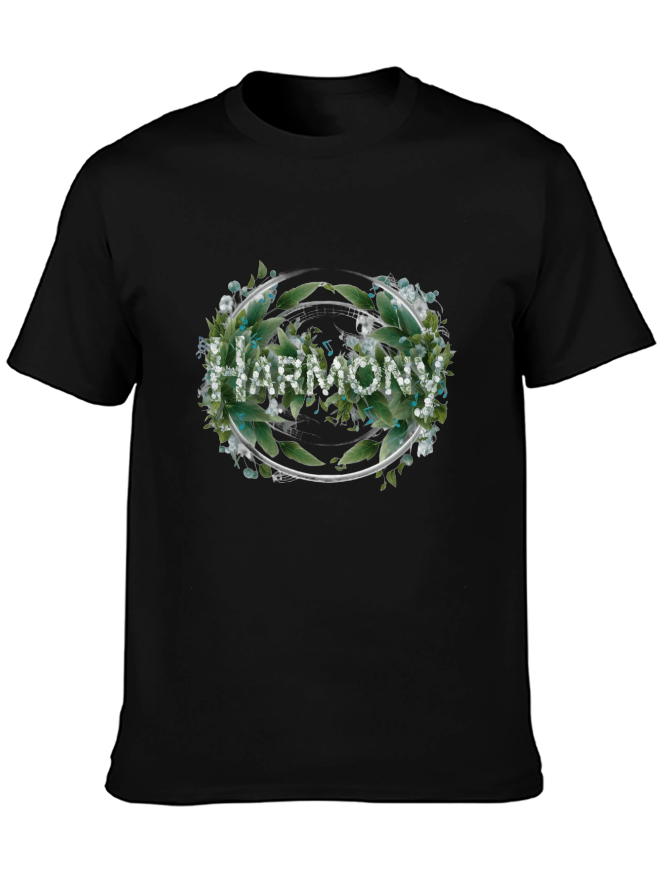 Black Harmony Floral Wreath Black T-Shirt view 3