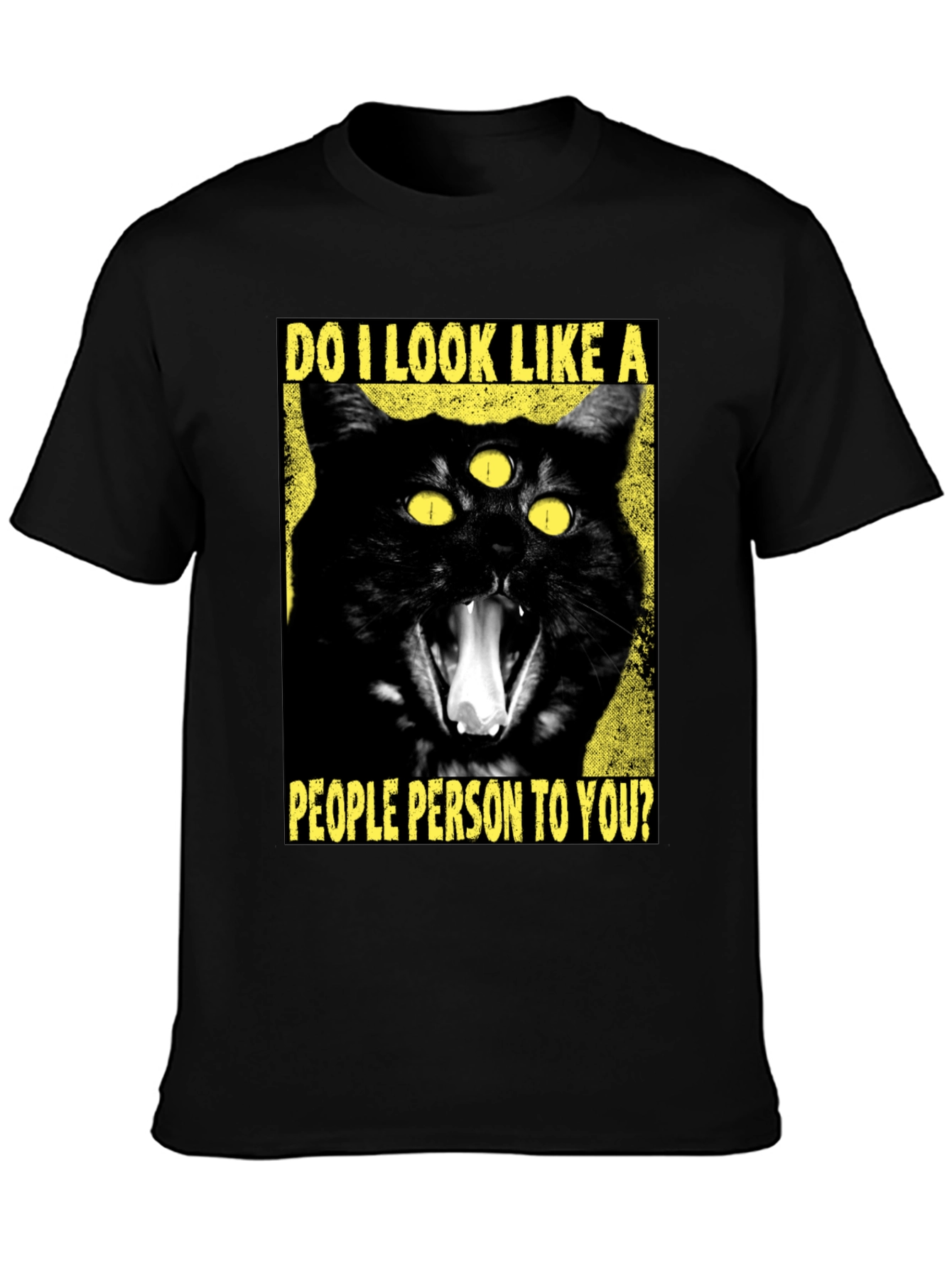 Black Three-Eyed Cat T-Shirt - "People Person" Funny Graphic Tee view 3