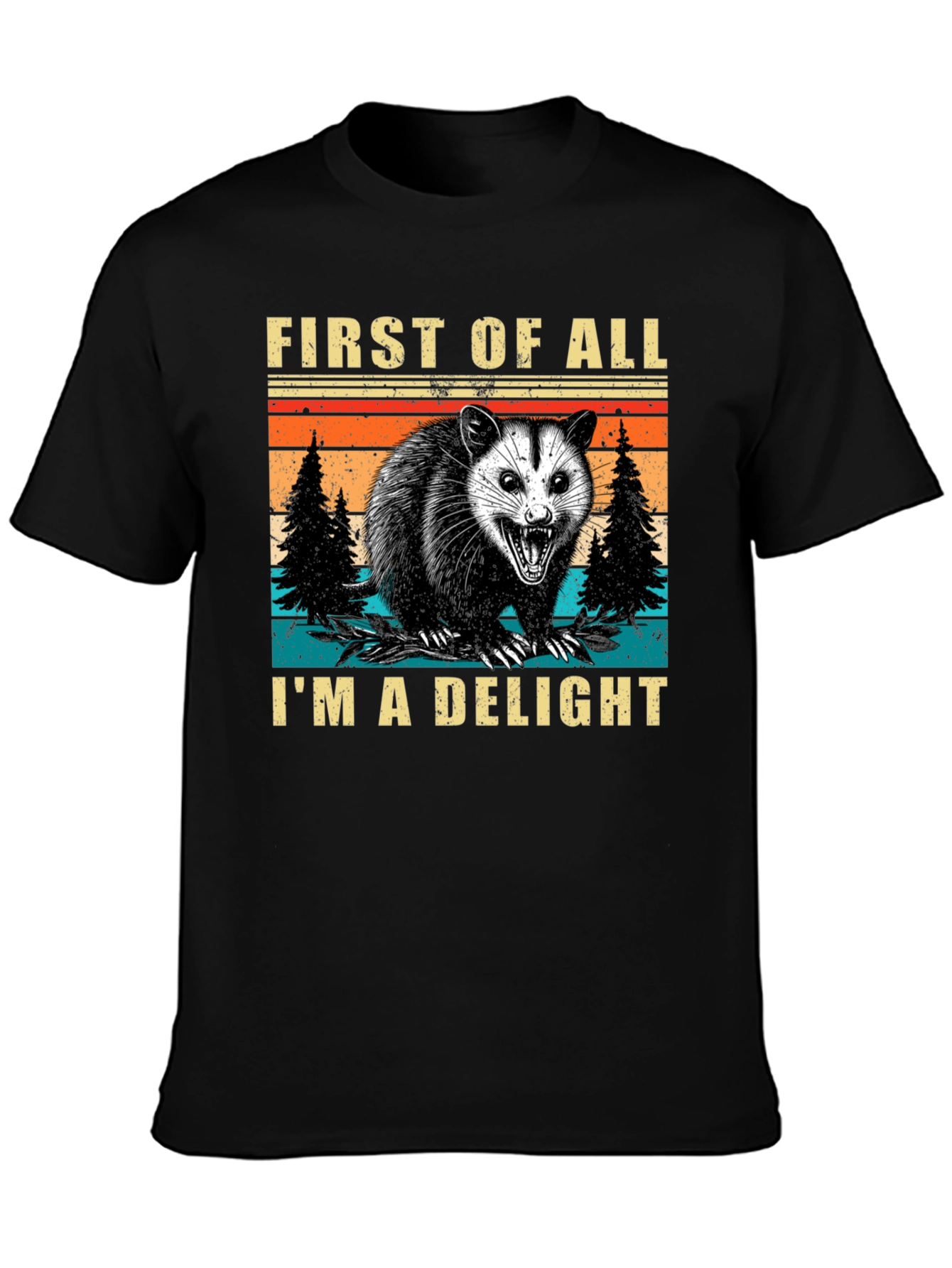 Black First of All I'm a Delight Opossum T-Shirt view 3