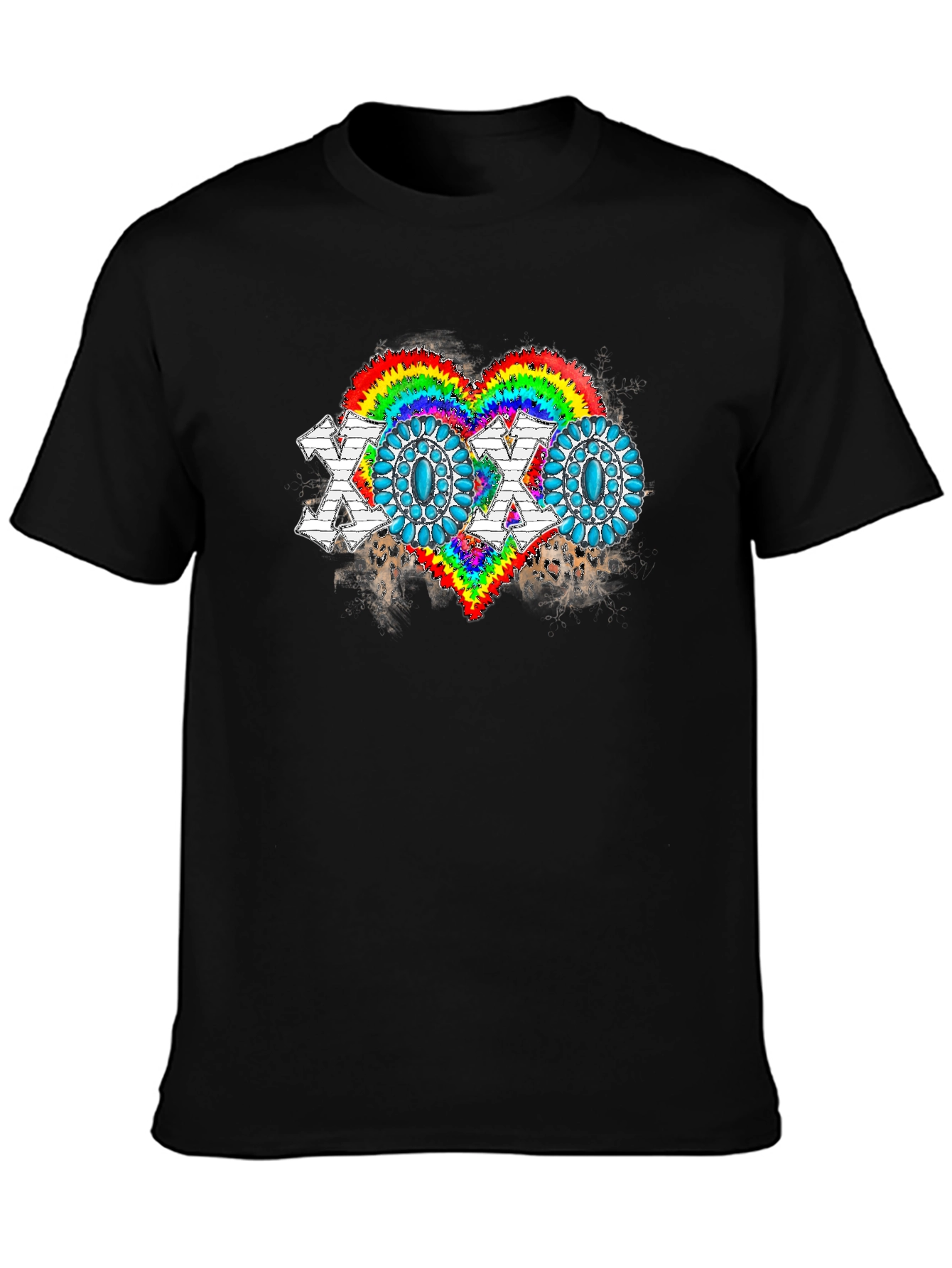Black XOXO Rainbow Heart Graphic Tee - Soft Cotton Blend view 3