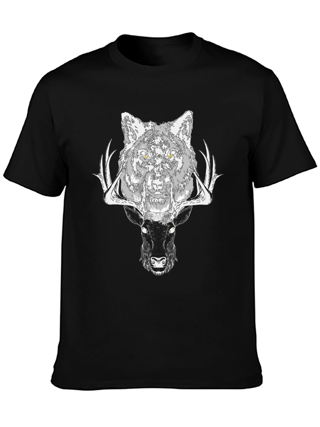 Black Wolf and Deer Graphic T-Shirt view 3
