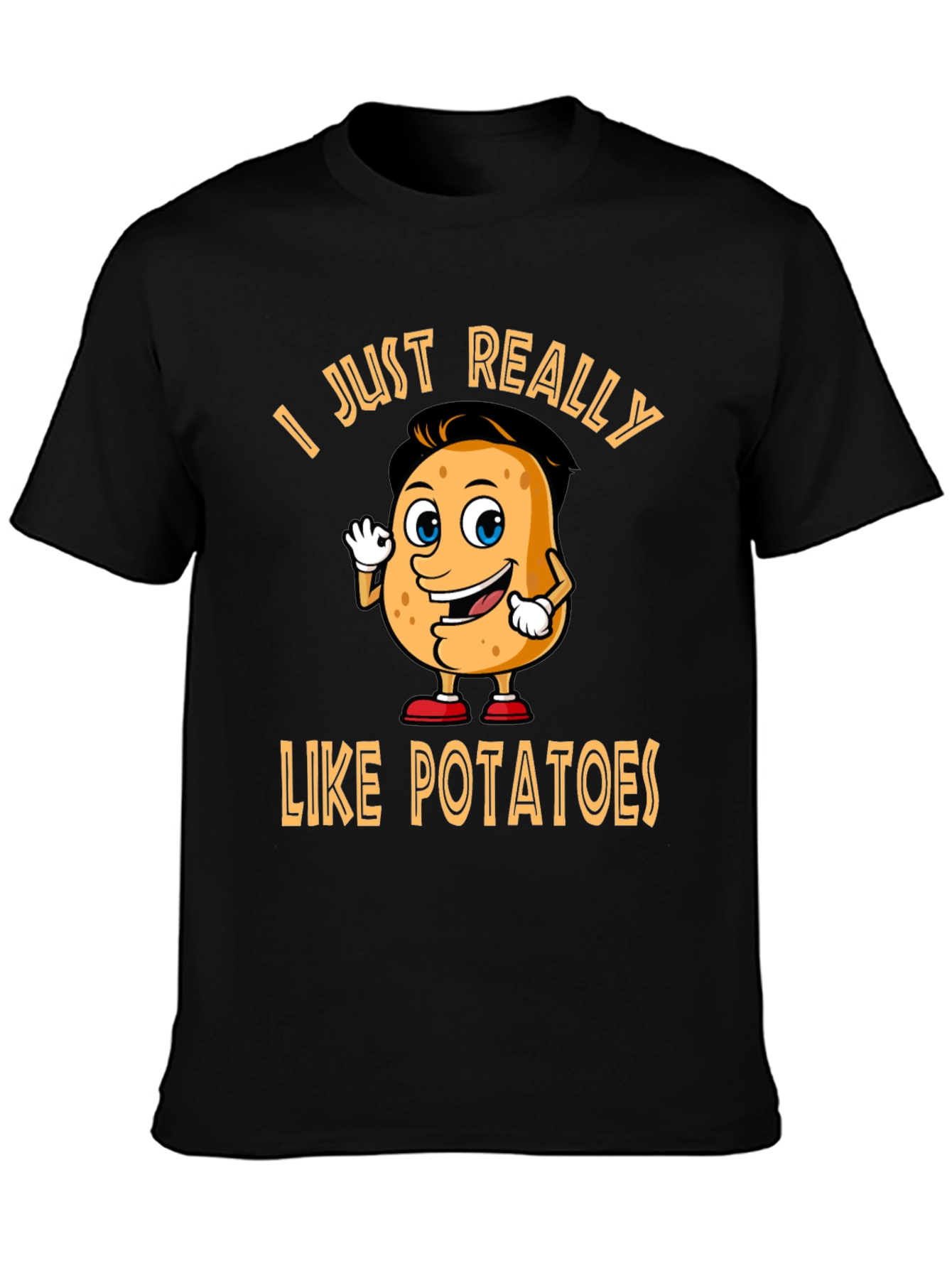 Black Funny Potato Lover T-Shirt - "I Just Really Like Potatoes" view 3