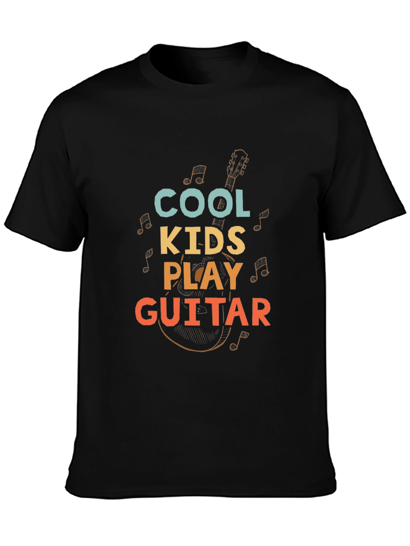 Black Cool Kids Play Guitar Graphic Tee - Black Cotton Blend view 3