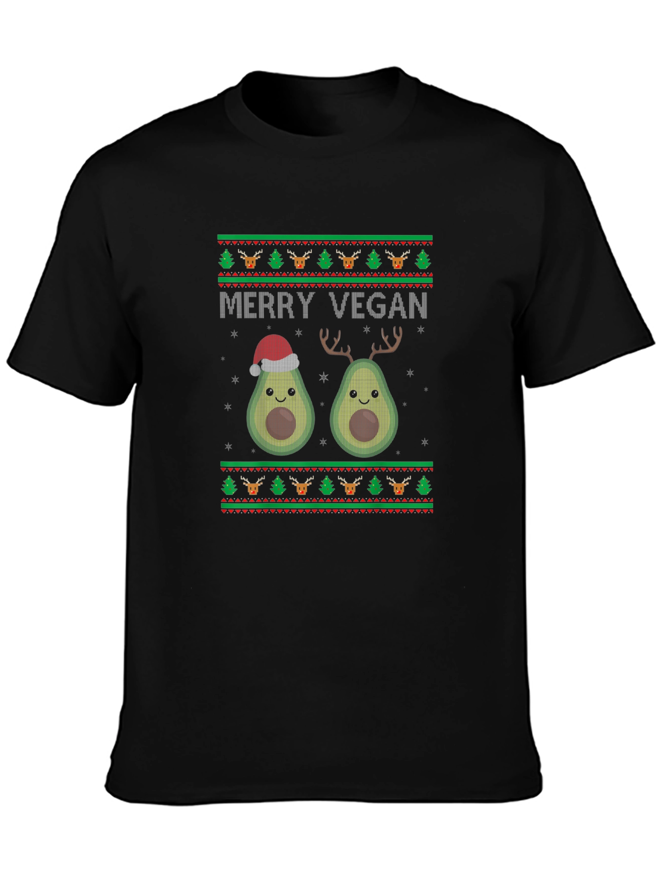 Black Merry Vegan Avocado Christmas T-Shirt view 3