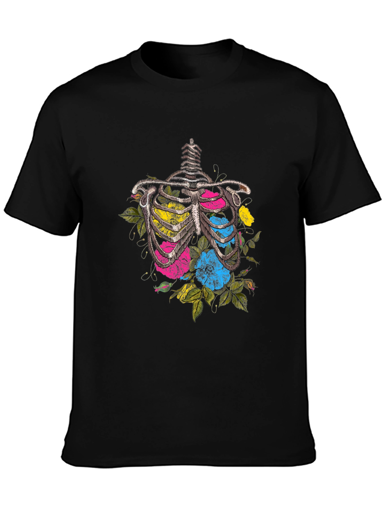 Black Floral Ribcage Graphic T-Shirt - Unique Anatomy Tee view 3