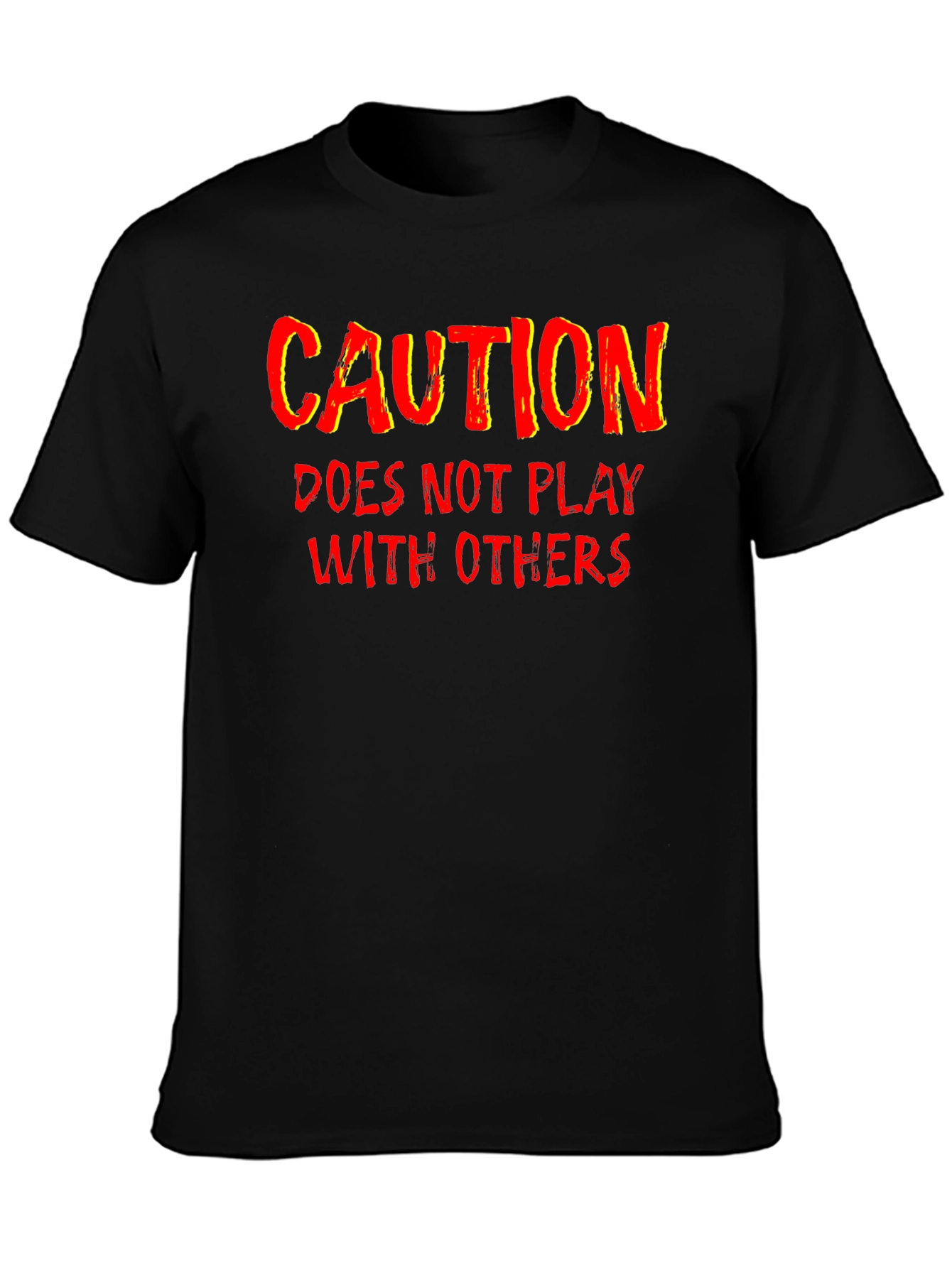 Black Caution Funny Graphic T-Shirt view 3