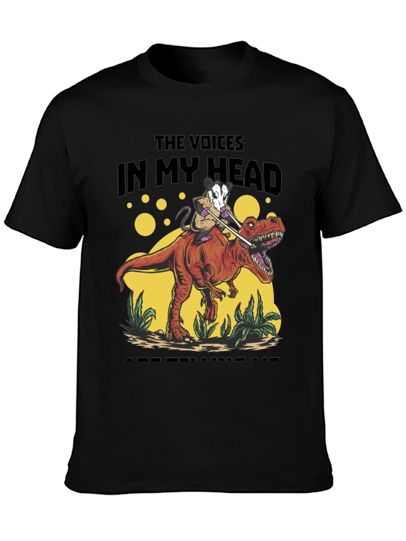 Black Opossum Riding Dinosaur T-Shirt - The Voices In My Head view 3