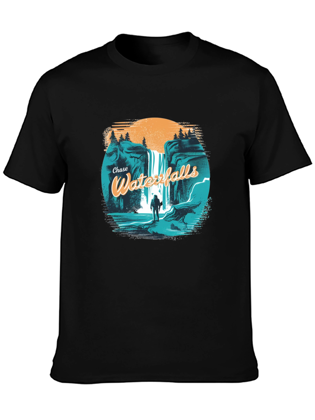 Black Chase Waterfalls Graphic Tee - Black Cotton T-Shirt view 3