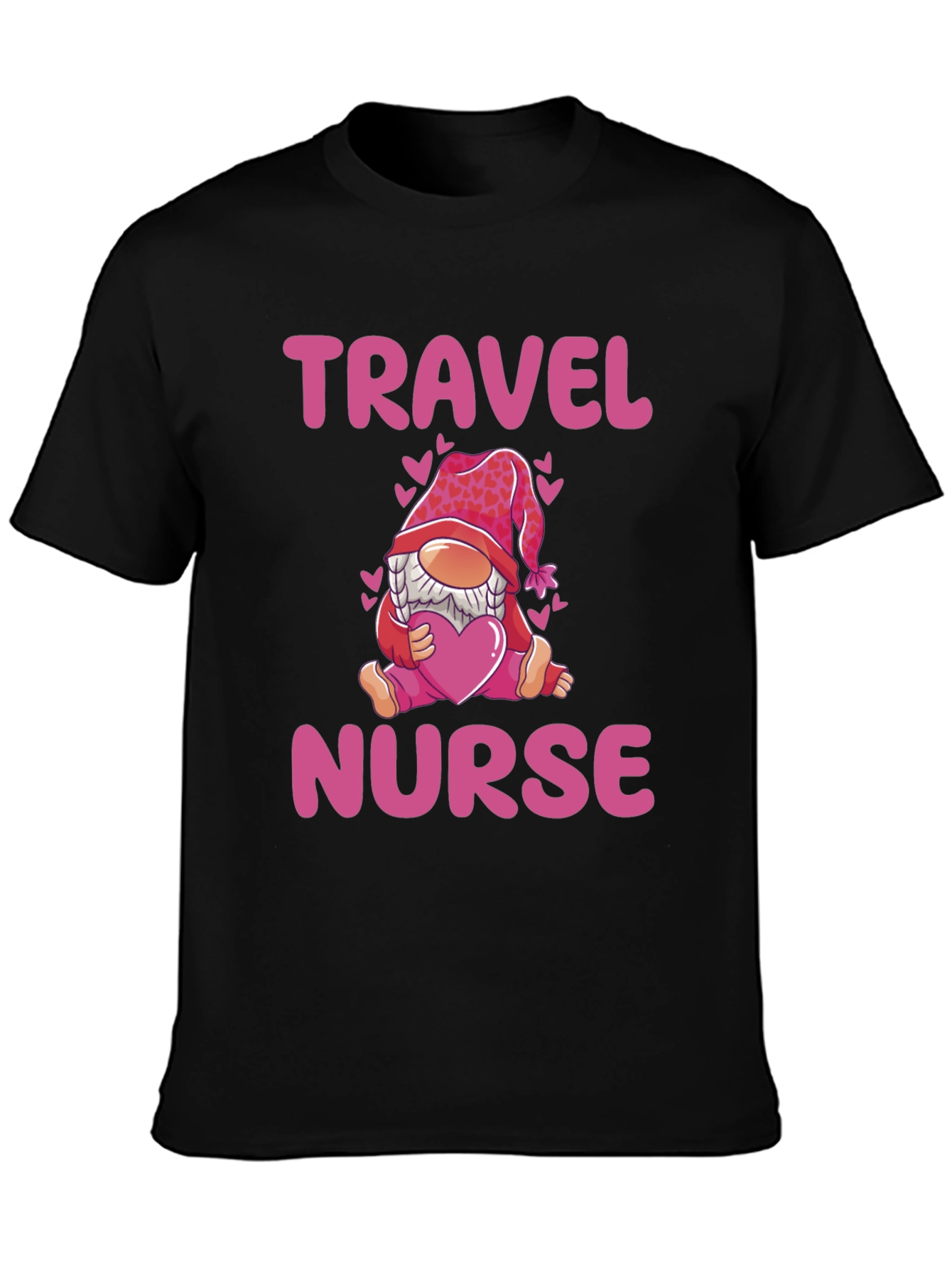 Black Travel Nurse Gnome T-Shirt - Valentine's Day Gift view 3