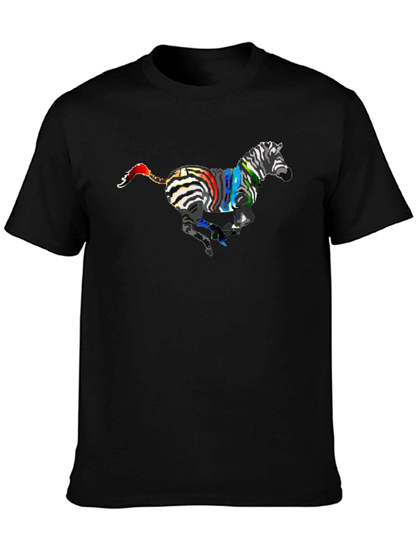 Black Colorful Zebra Graphic Tee - Black Cotton T-Shirt view 3