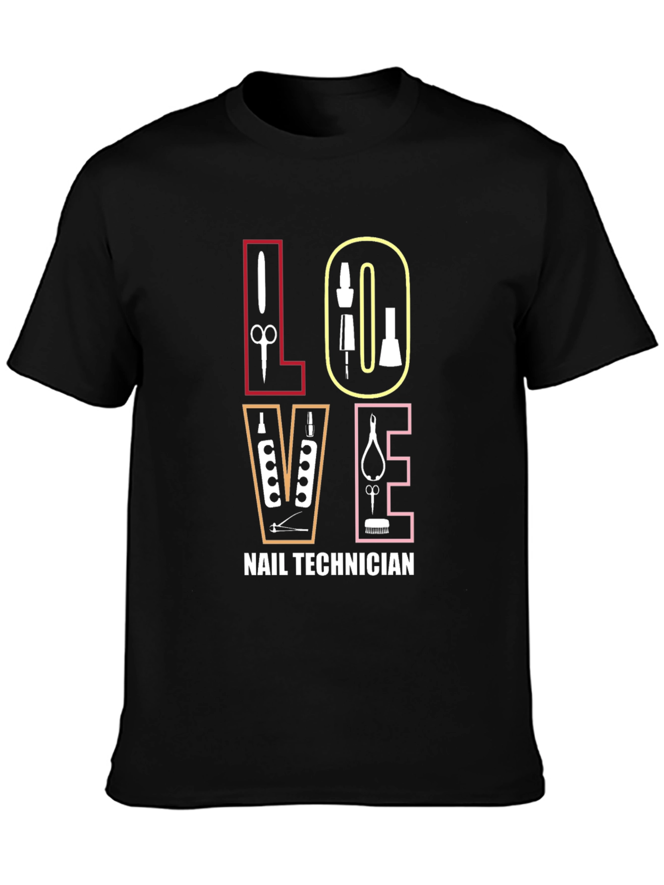 Black Nail Technician LOVE Graphic T-Shirt view 3