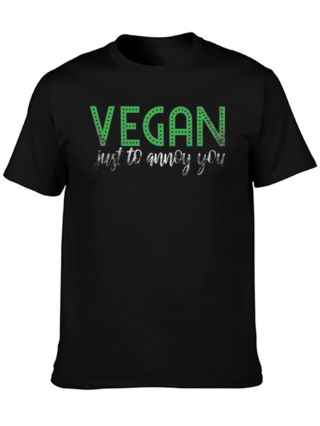 Black Vegan Annoy You T-Shirt: Green Text Black Cotton Tee view 3