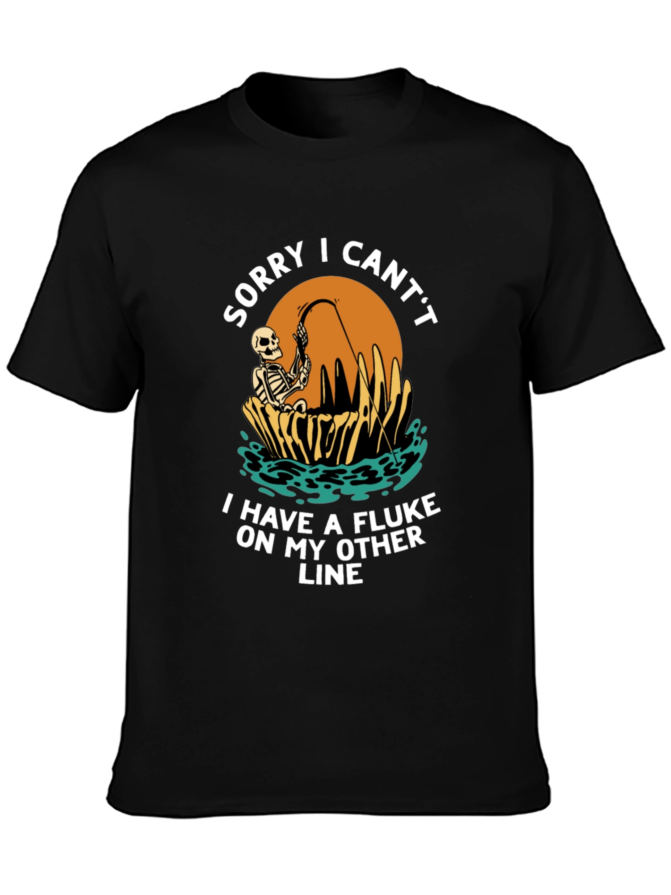 Black Funny Fishing Skeleton T-Shirt - Sorry I Can't view 3