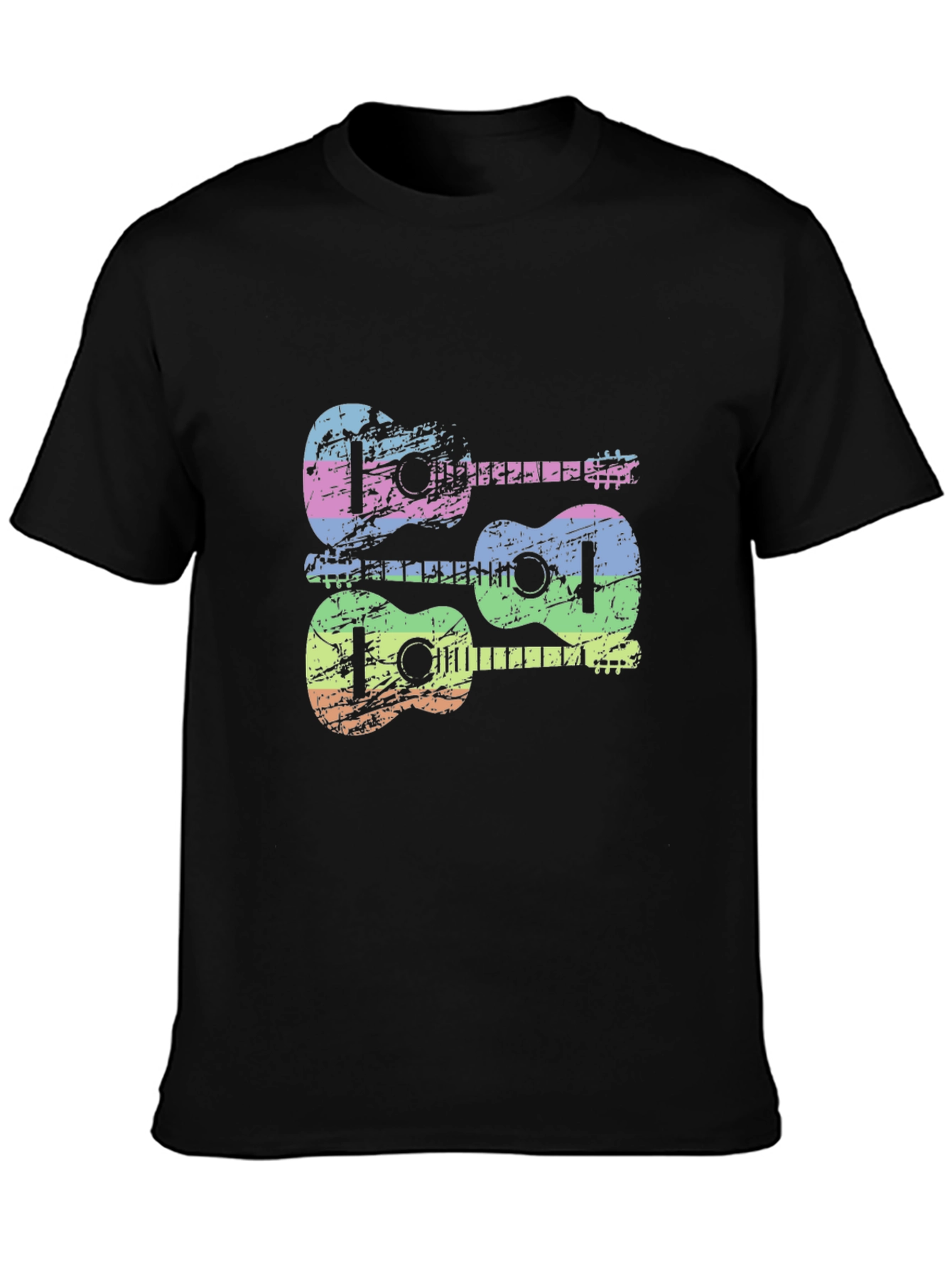 Black Rainbow Guitar Graphic Tee - Black Cotton Shirt view 3